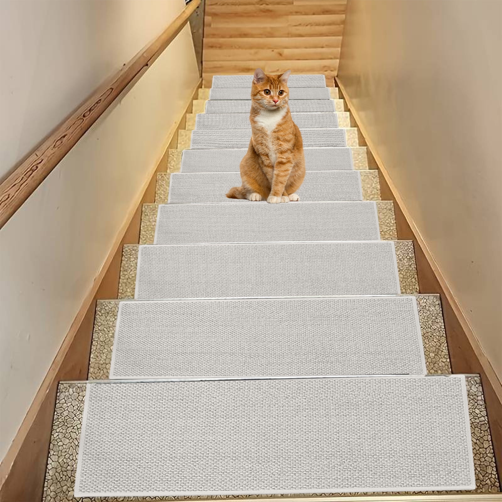 Chmadoxn 4-Piece Non-Slip Stair Treads, Self-Adhesive Striped Carpet Mats, Absorbent & Quiet Step Pads, Can Be Cut to Fit, Washable for Indoor Staircase Safety\u200b\u200b White - Image 6
