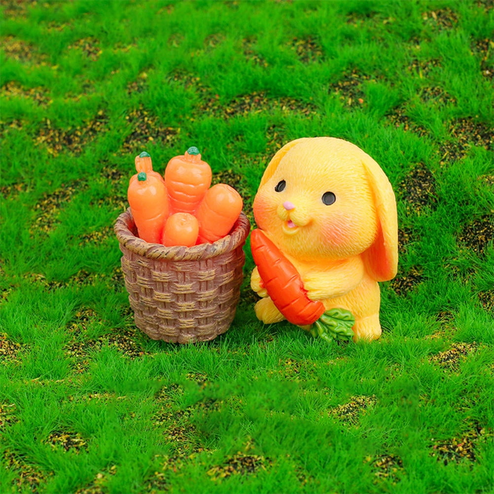 HOOWIFFY 8Pcs Resin Craft Rabbit Miniatures Yellow Bunny Figurines for Home Garden Easter Decoration - Image 1