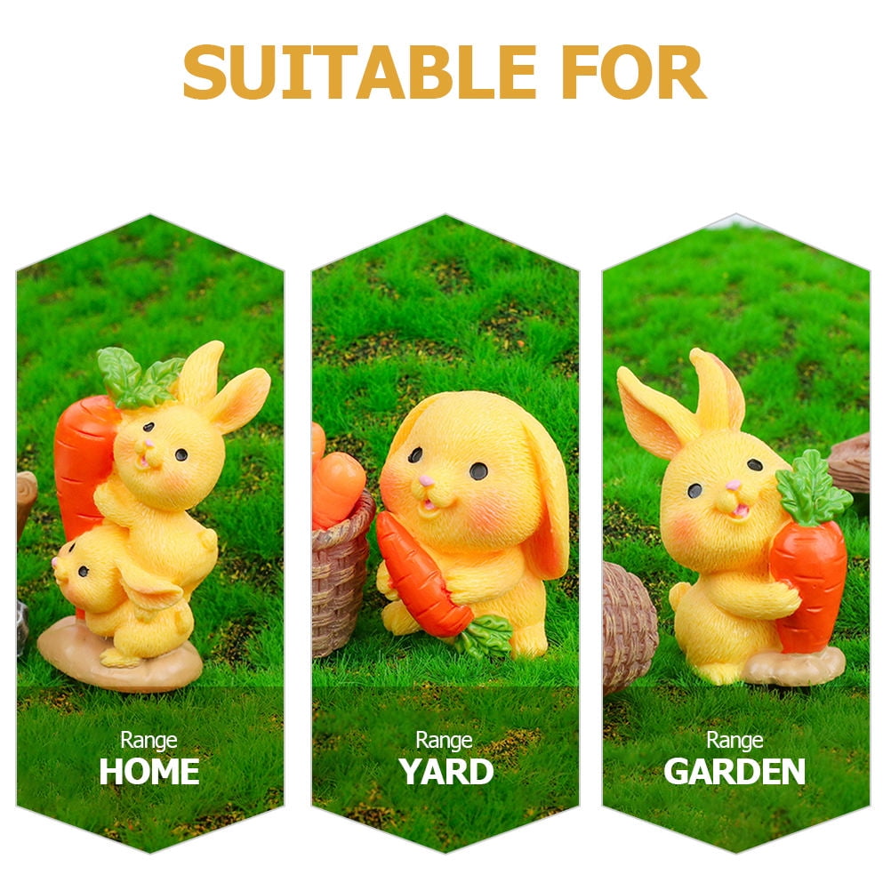 HOOWIFFY 8Pcs Resin Craft Rabbit Miniatures Yellow Bunny Figurines for Home Garden Easter Decoration - Image 2