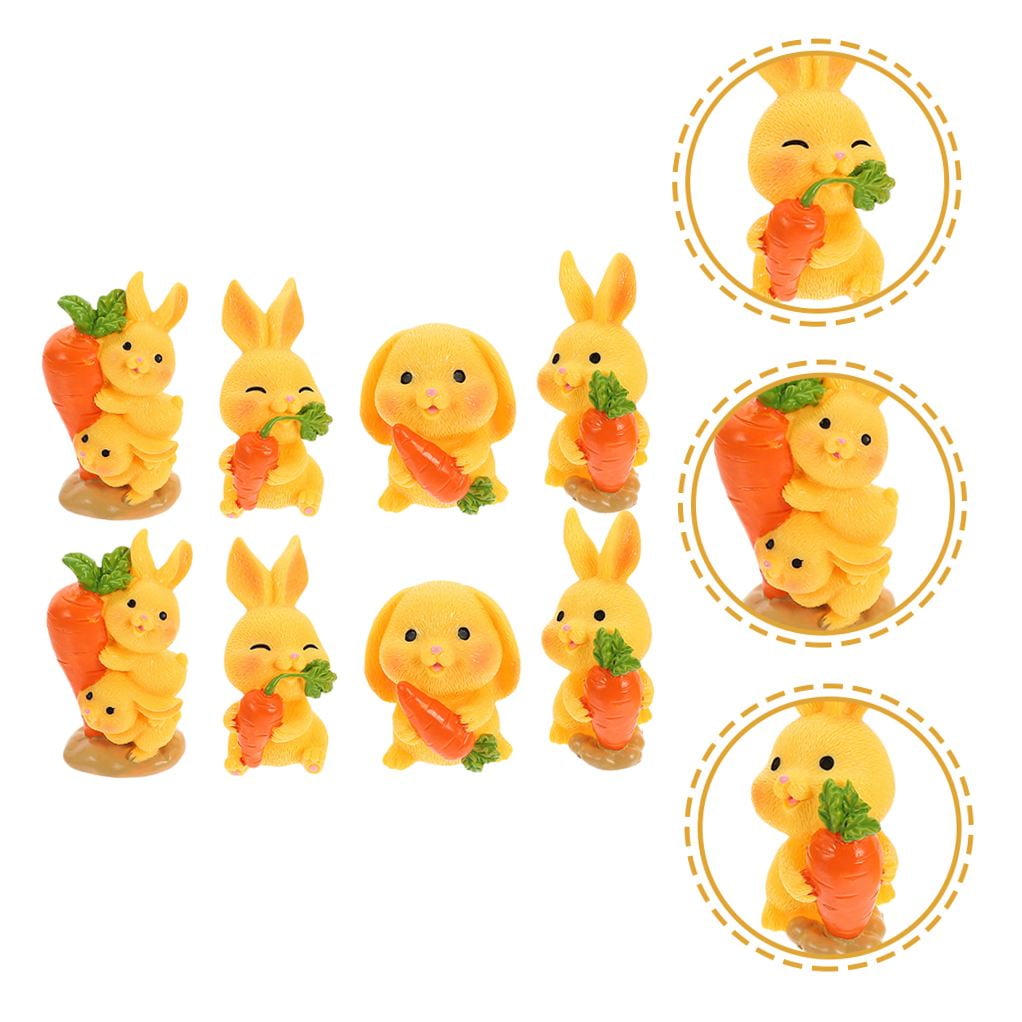 HOOWIFFY 8Pcs Resin Craft Rabbit Miniatures Yellow Bunny Figurines for Home Garden Easter Decoration - Image 3