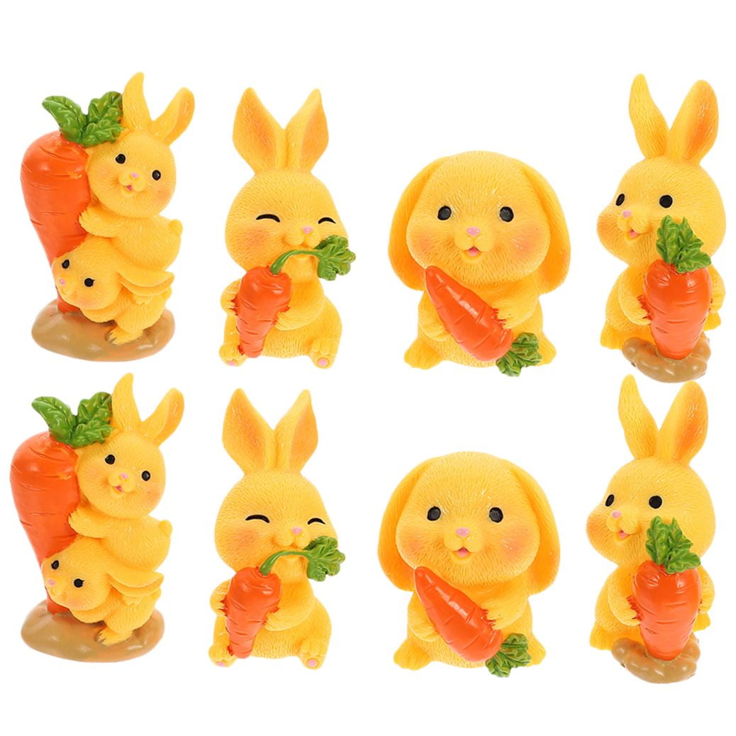 HOOWIFFY 8Pcs Resin Craft Rabbit Miniatures Yellow Bunny Figurines for Home Garden Easter Decoration - Image 4