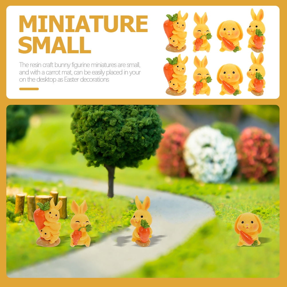 HOOWIFFY 8Pcs Resin Craft Rabbit Miniatures Yellow Bunny Figurines for Home Garden Easter Decoration - Image 5