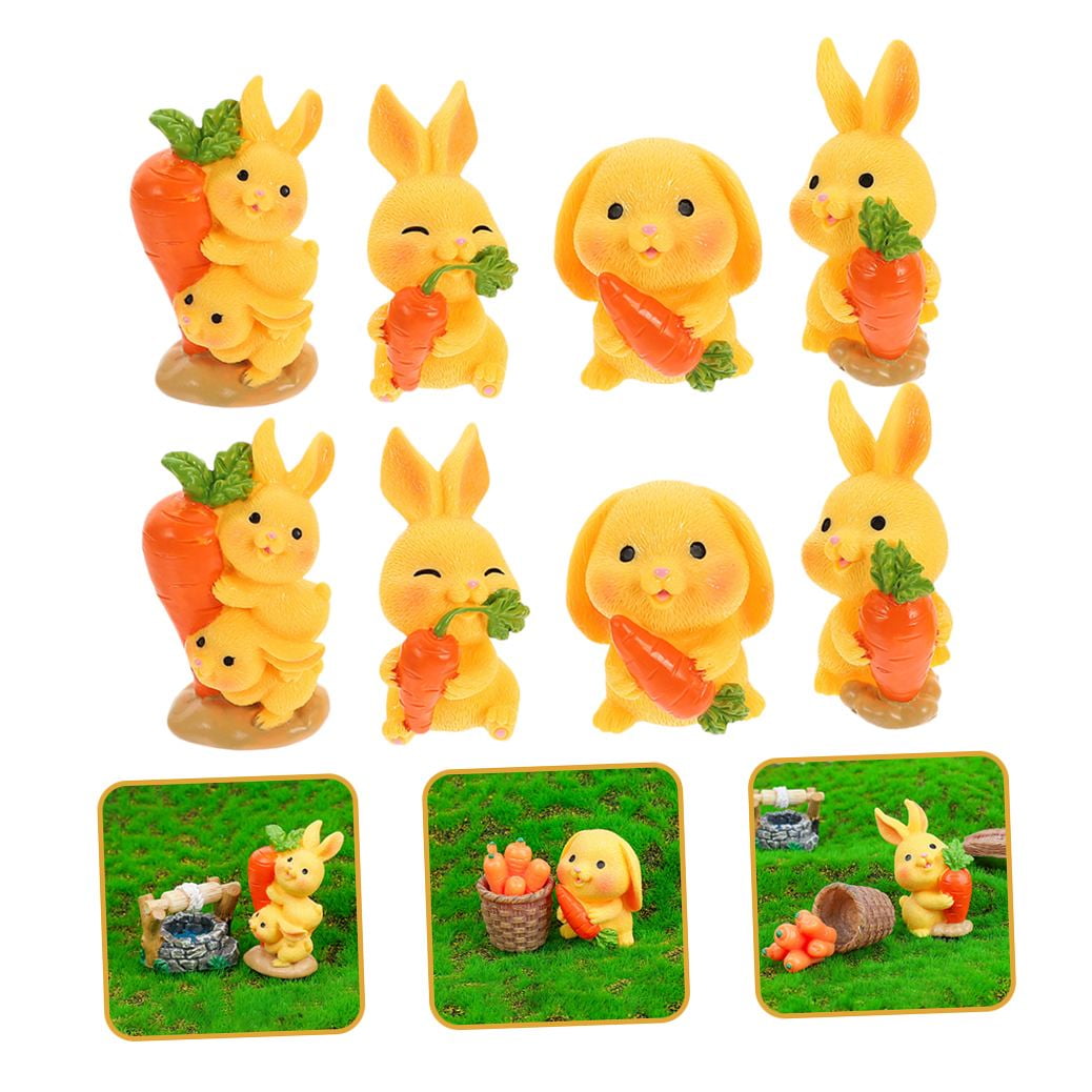 HOOWIFFY 8Pcs Resin Craft Rabbit Miniatures Yellow Bunny Figurines for Home Garden Easter Decoration - Image 6