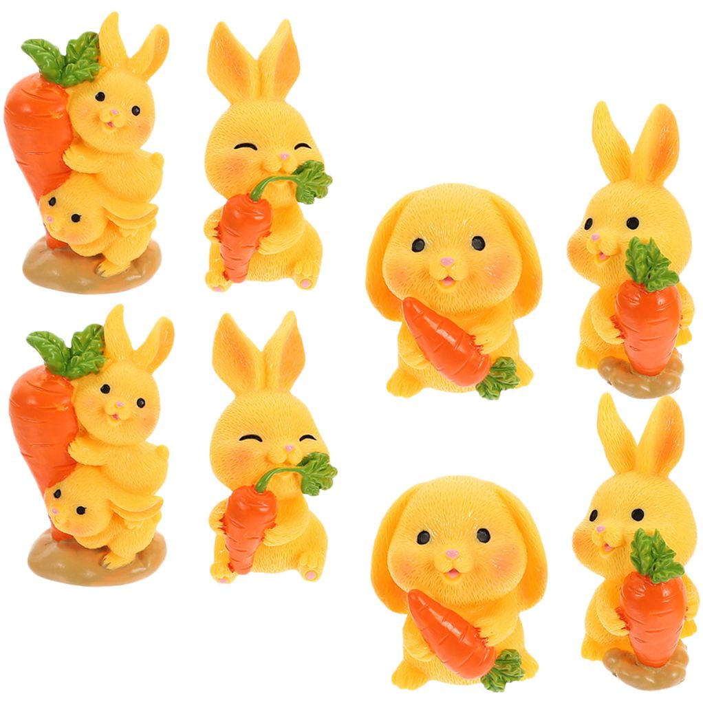 HOOWIFFY 8Pcs Resin Craft Rabbit Miniatures Yellow Bunny Figurines for Home Garden Easter Decoration - Image 8