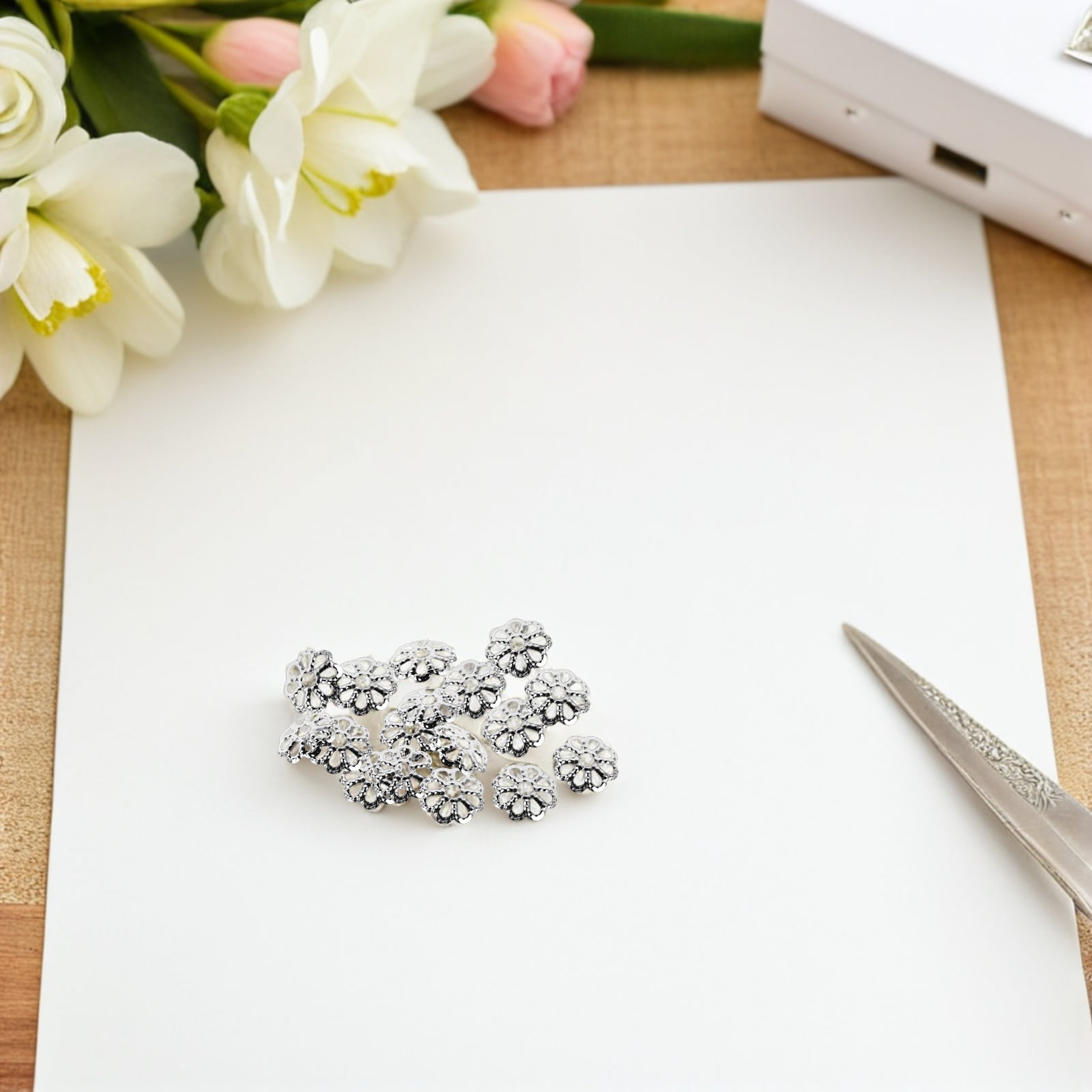 HOOWIFFY 600Pcs Metal Bead Caps Silver for Diy Jewelry Projects - Image 4