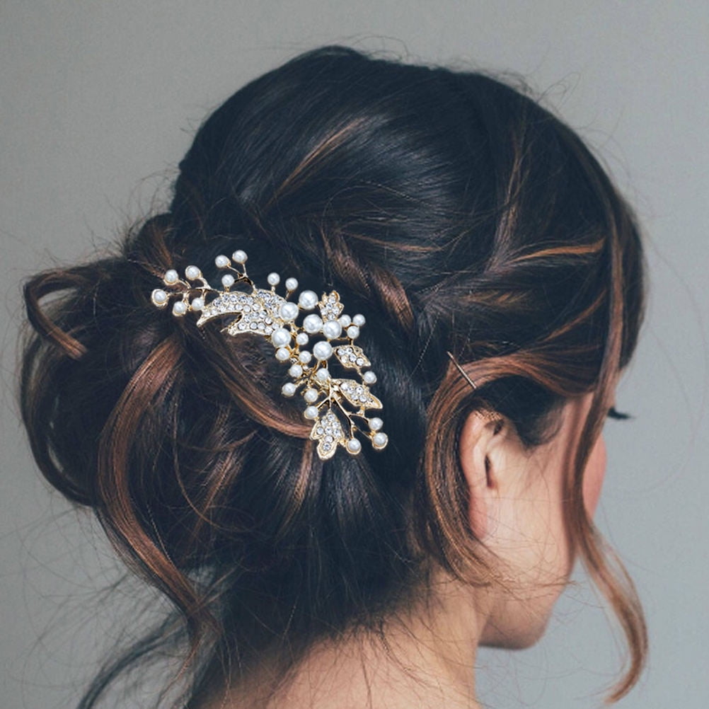 HOOWIFFY Decorative Hair Combs for Styling with Leaf Design and Rhinestones for Wedding 1Pack - Image 2