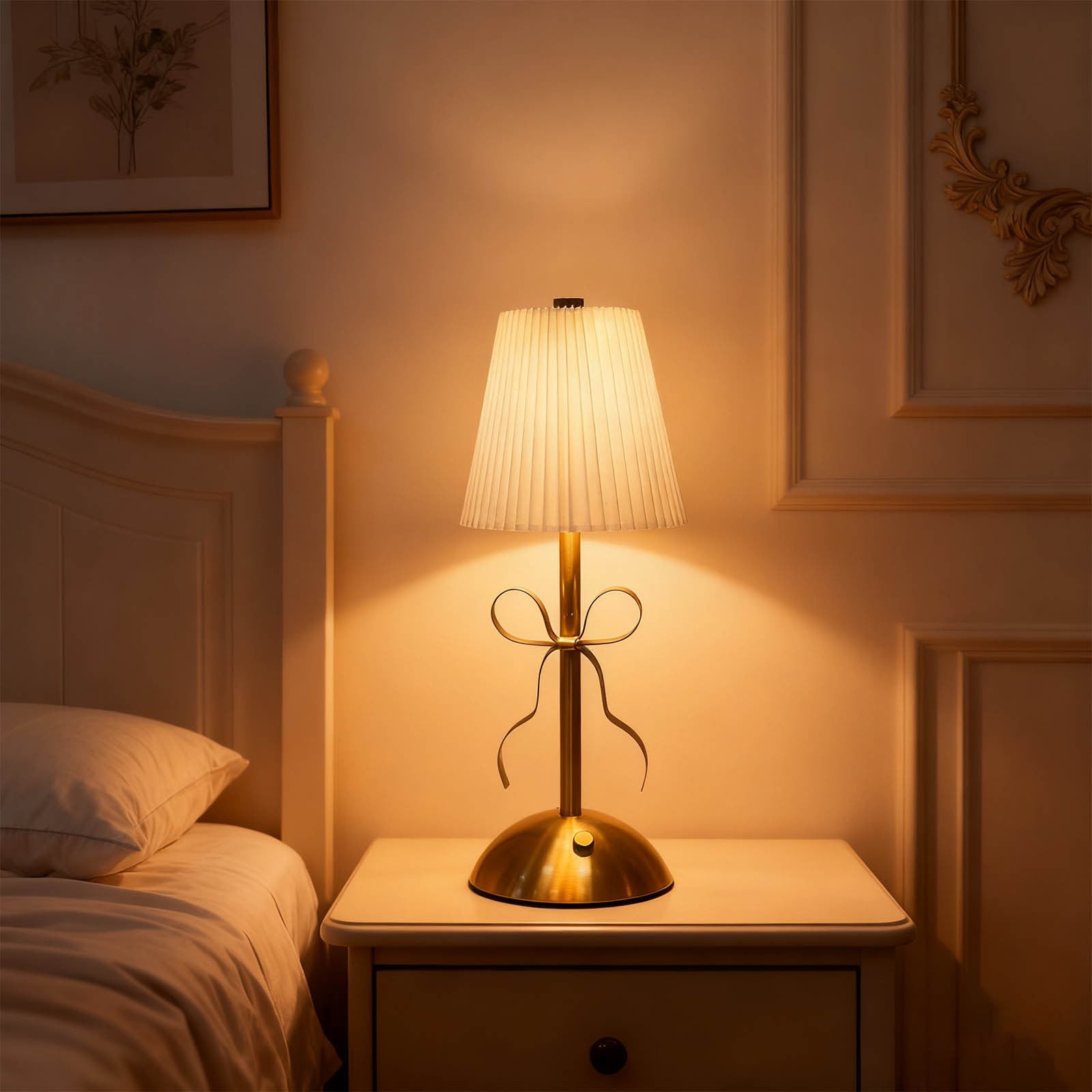 Hometravel USB Bow Table Lamp, Rechargeable Decorative Ambient Light, Metal Base Desk Lamp for Bedroom, Dining Room, Home Decor Beige - Image 1