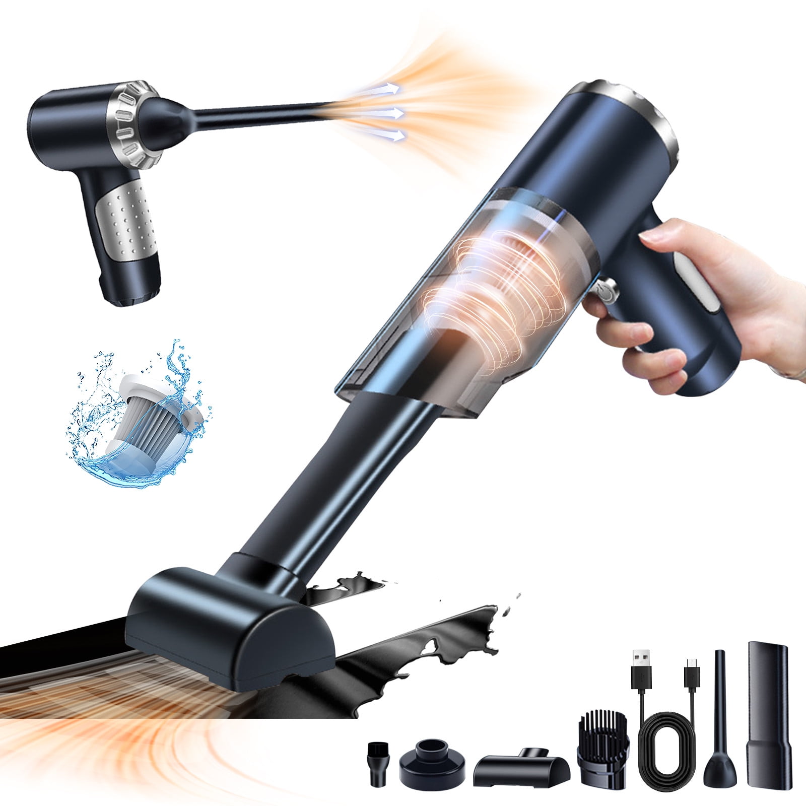Chmadoxn Cordless Vacuum Cleaner, Portable Handheld Car Vacuum Cleaner - 50W 9000Pa Strong Suction, 7.4V USB Rechargeable, Mini Folding Design with 6 Accessories, Black ABS Dust Buster for Car/Home - Image 1
