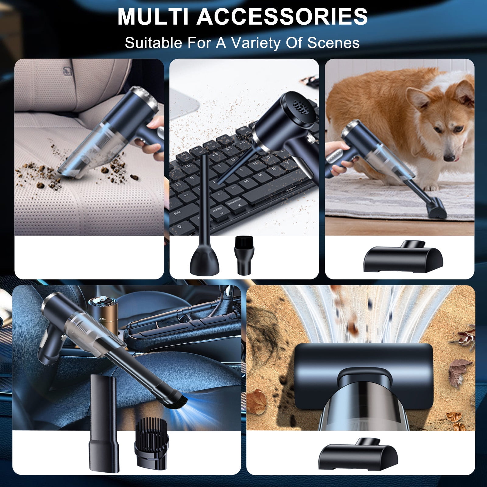Chmadoxn Cordless Vacuum Cleaner, Portable Handheld Car Vacuum Cleaner - 50W 9000Pa Strong Suction, 7.4V USB Rechargeable, Mini Folding Design with 6 Accessories, Black ABS Dust Buster for Car/Home - Image 4