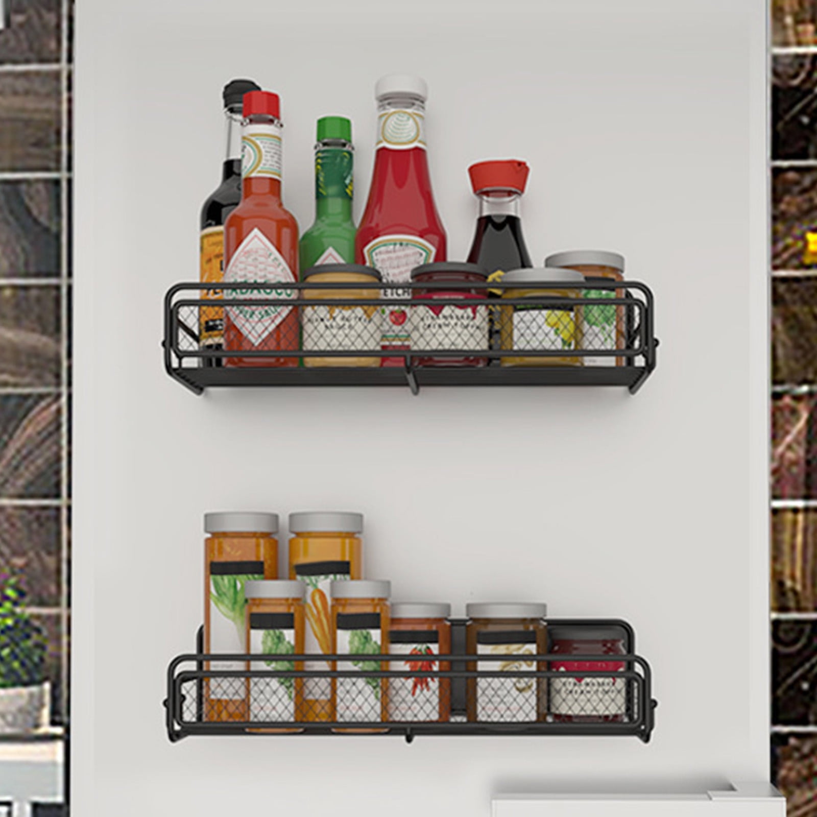 Darzheoy Magnetic Spice Rack Organizer Mesh Design for Refrigerator Oven, Black Storage Rack for Kitchen Spices Condiments, Easy Install Fridge Organizer Black - Image 4