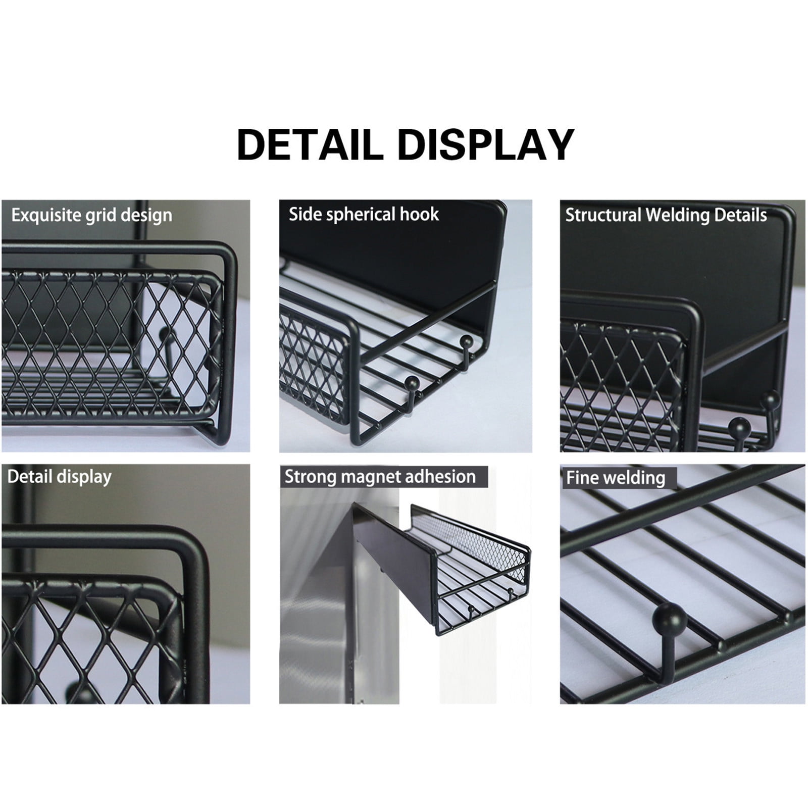 Darzheoy Magnetic Spice Rack Organizer Mesh Design for Refrigerator Oven, Black Storage Rack for Kitchen Spices Condiments, Easy Install Fridge Organizer Black - Image 5