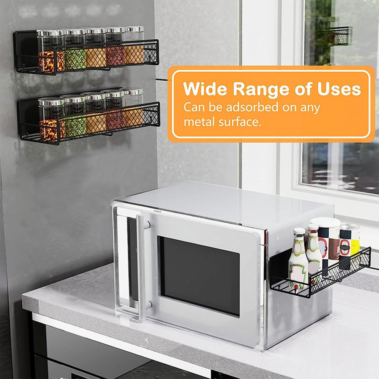 Darzheoy Magnetic Spice Rack Organizer Mesh Design for Refrigerator Oven, Black Storage Rack for Kitchen Spices Condiments, Easy Install Fridge Organizer Black - Image 6
