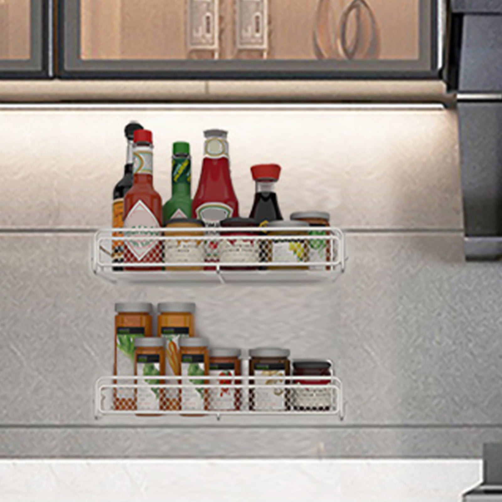 Darzheoy Magnetic Spice Rack Organizer Mesh Design for Refrigerator Oven, Black Storage Rack for Kitchen Spices Condiments, Easy Install Fridge Organizer White - Image 5