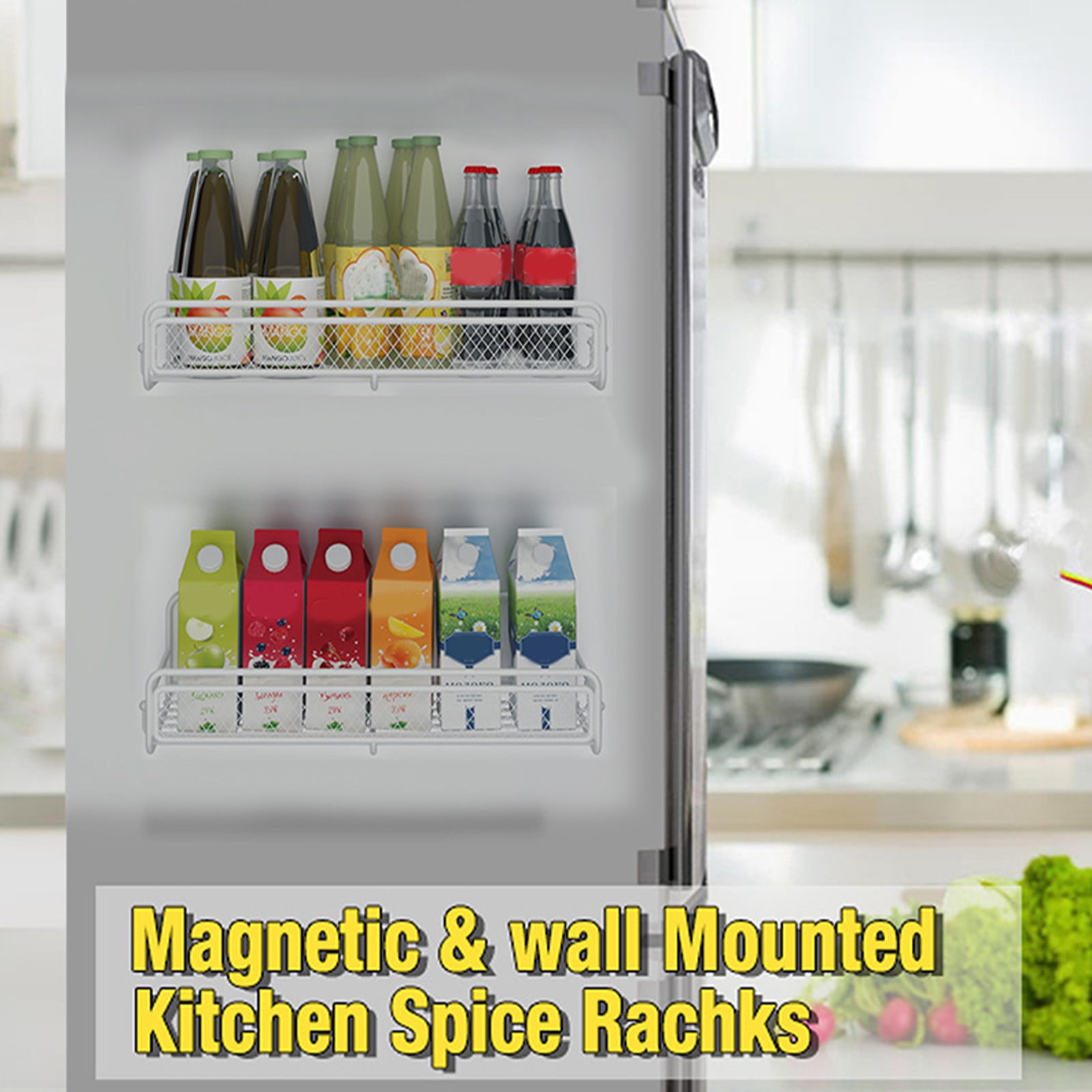 Darzheoy Magnetic Spice Rack Organizer Mesh Design for Refrigerator Oven, Black Storage Rack for Kitchen Spices Condiments, Easy Install Fridge Organizer White - Image 6