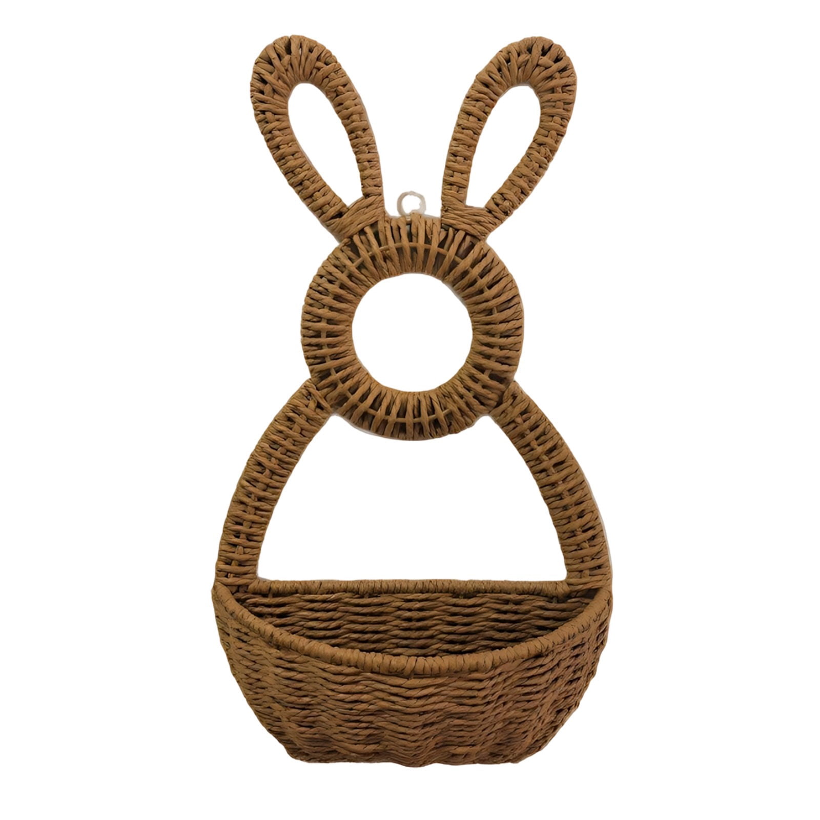Darzheoy Bunny Basket Hanging Wall Pocket Spring Decor, Hand Woven Wicker Easter Basket, Wicker Easter Baskets Rabbit Statue Spring Wreath for Front Door Brown - Image 2