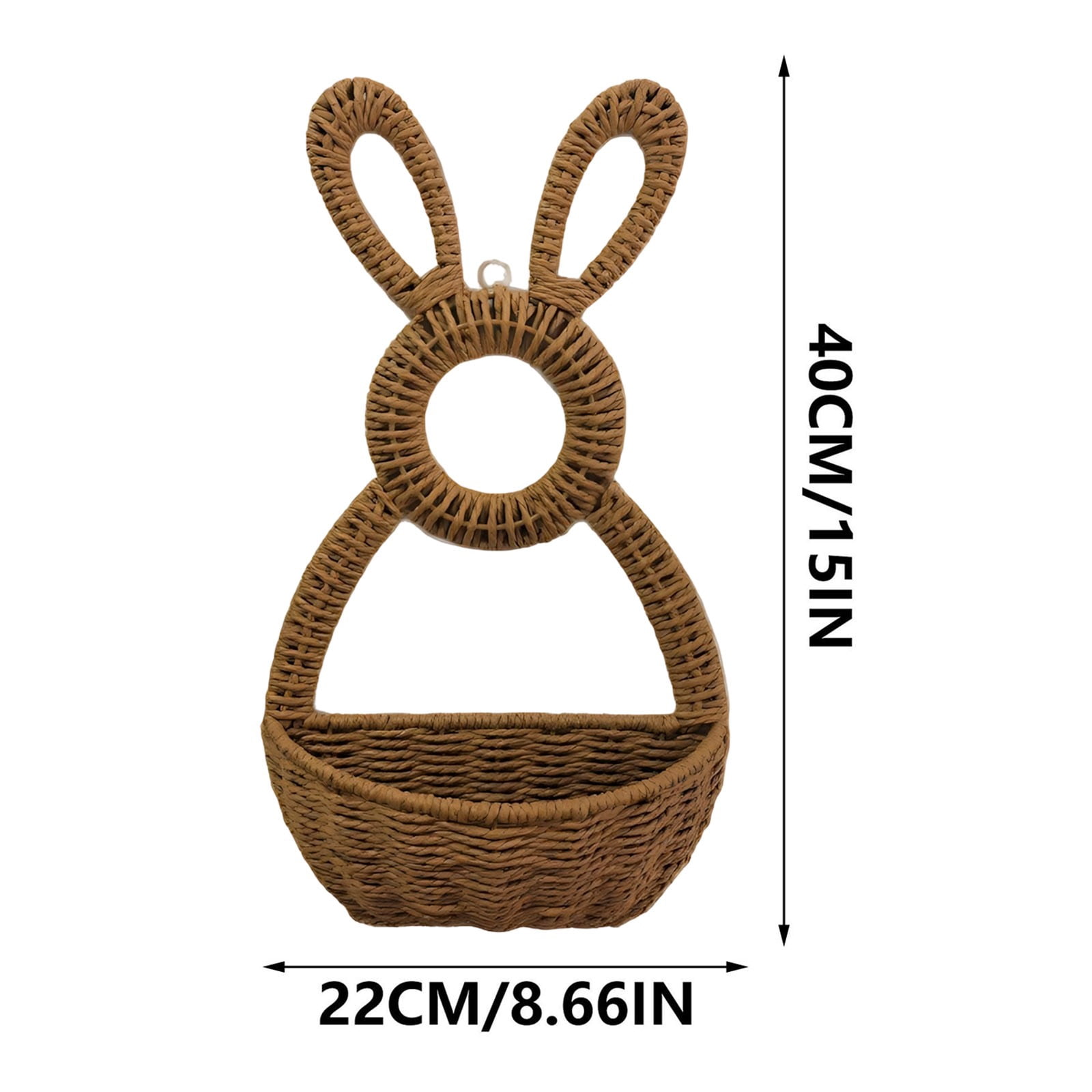 Darzheoy Bunny Basket Hanging Wall Pocket Spring Decor, Hand Woven Wicker Easter Basket, Wicker Easter Baskets Rabbit Statue Spring Wreath for Front Door Brown - Image 3