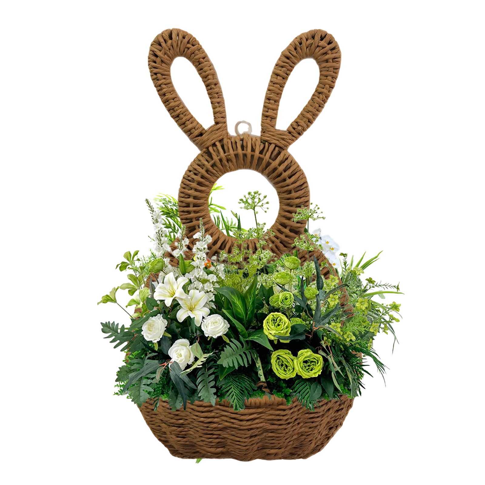Darzheoy Bunny Basket Hanging Wall Pocket Spring Decor, Hand Woven Wicker Easter Basket, Wicker Easter Baskets Rabbit Statue Spring Wreath for Front Door Brown - Image 8