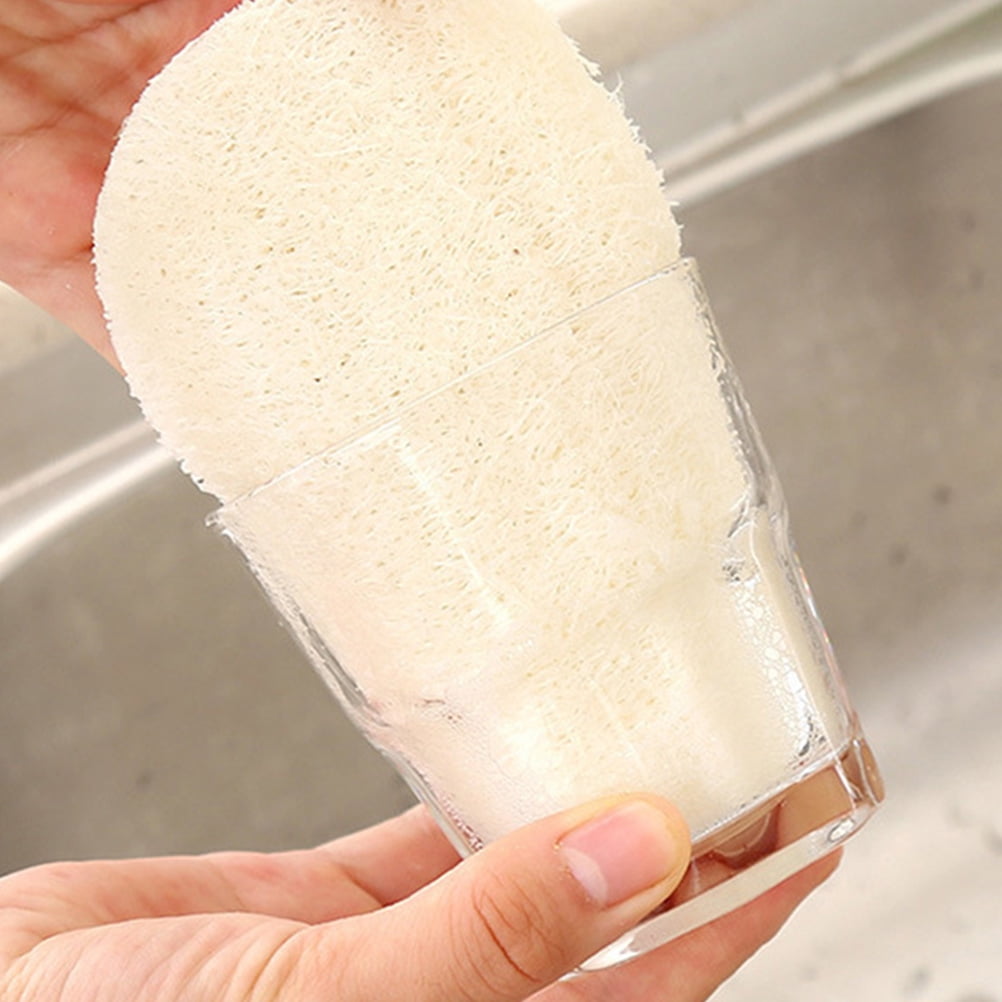 HOOWIFFY 3-Pack Natural Loofah Sponge Kitchen Scrubber Set with High Absorption Beige Multipurpose Cleaning Brushes - Image 4