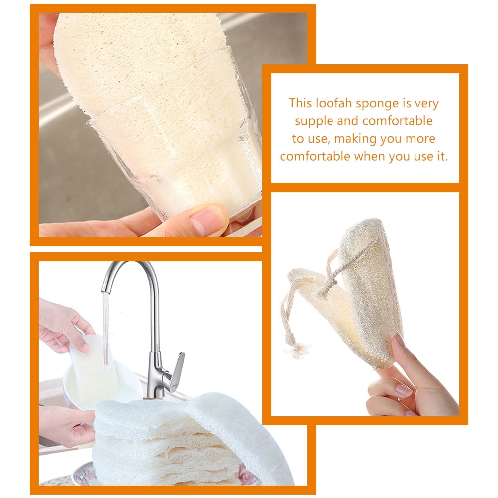 HOOWIFFY 3-Pack Natural Loofah Sponge Kitchen Scrubber Set with High Absorption Beige Multipurpose Cleaning Brushes - Image 8