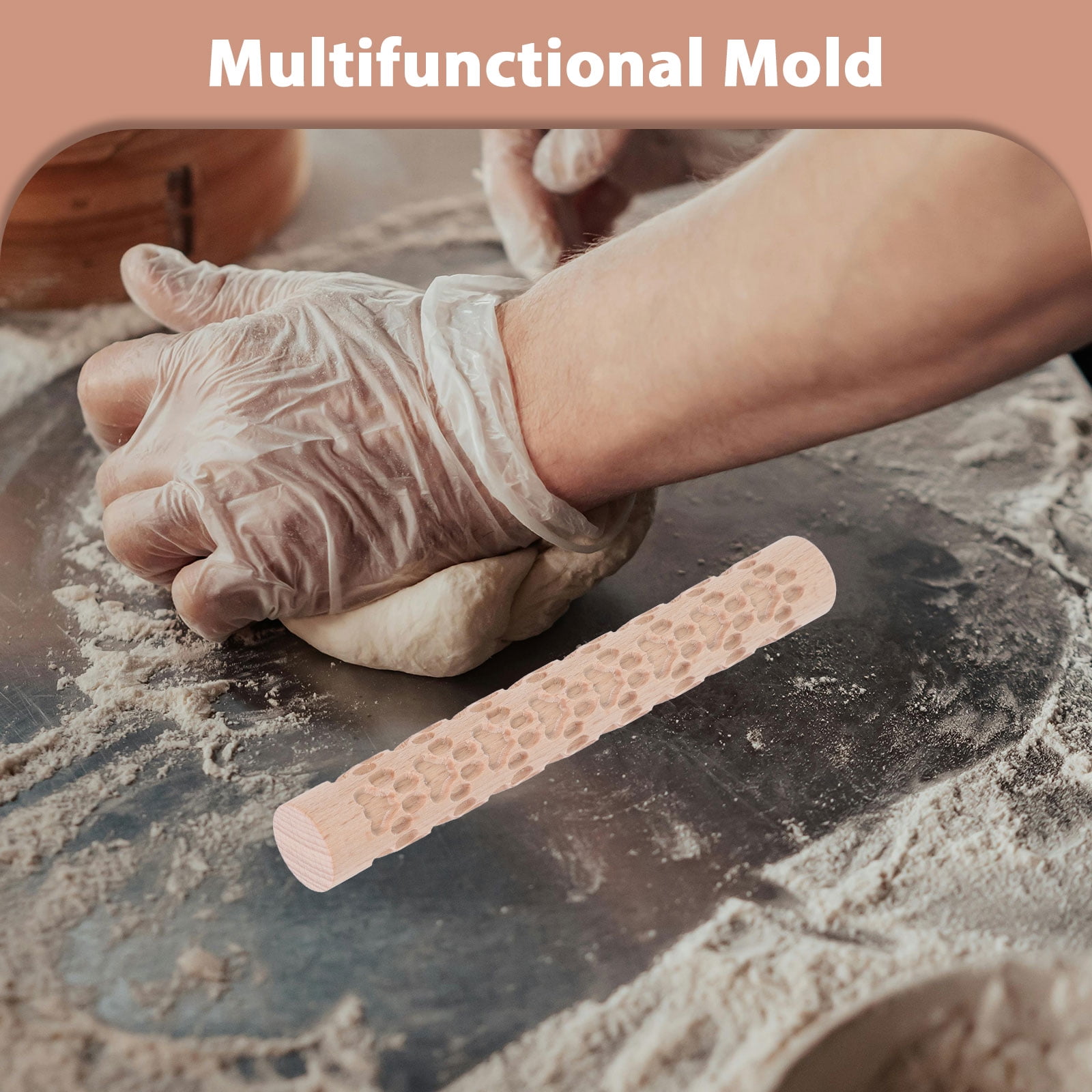 HOOWIFFY Pottery Slab Roller Embossed Rolling Pin Wooden Khaki 1Pack for Baking Cookies Artists - Image 3