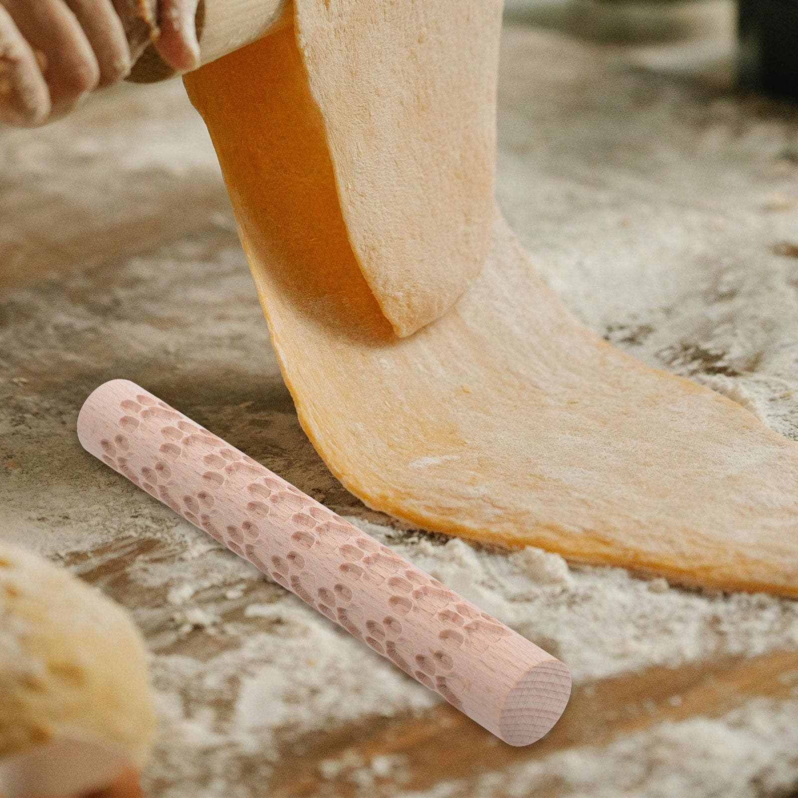 HOOWIFFY Pottery Slab Roller Embossed Rolling Pin Wooden Khaki 1Pack for Baking Cookies Artists - Image 4