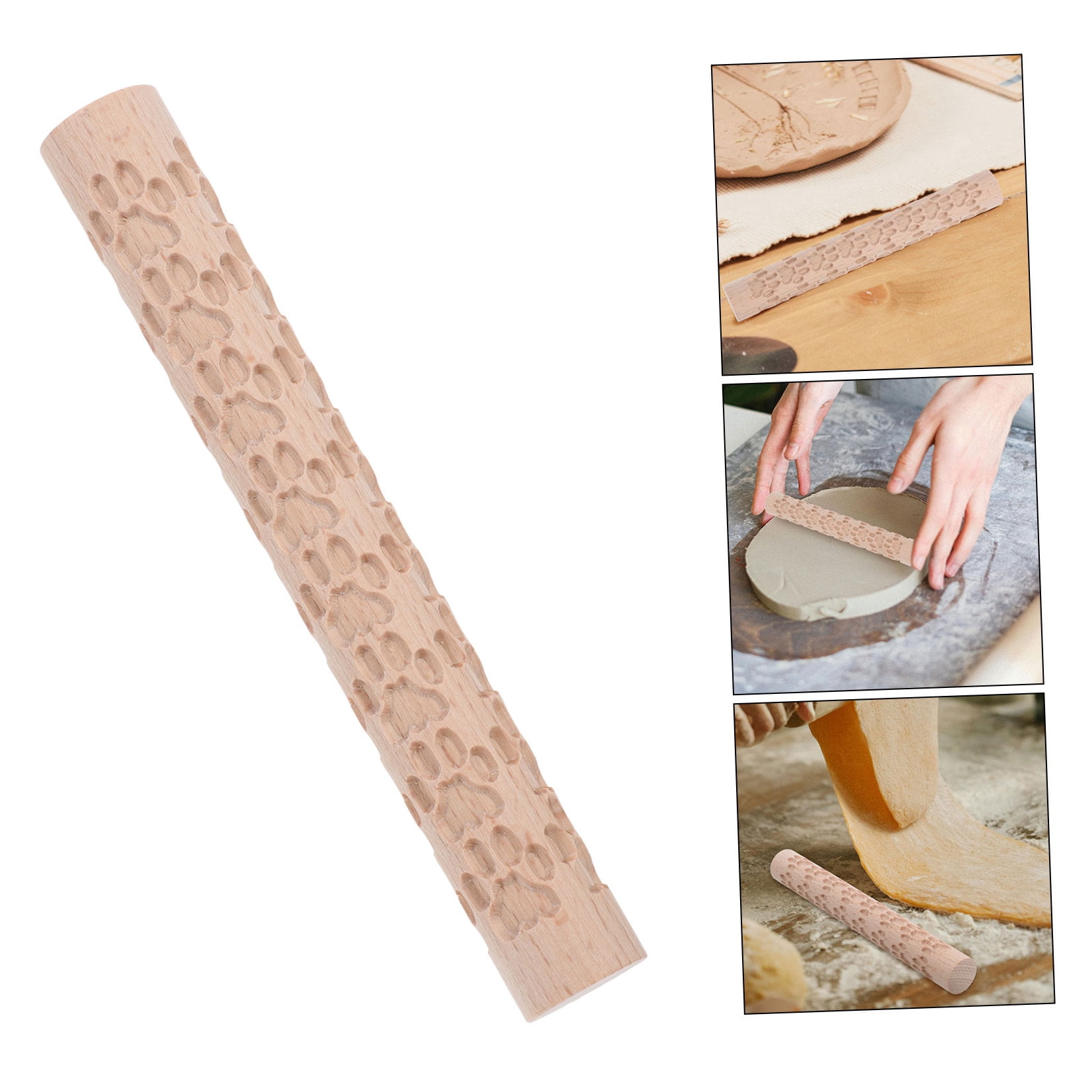 HOOWIFFY Pottery Slab Roller Embossed Rolling Pin Wooden Khaki 1Pack for Baking Cookies Artists - Image 5
