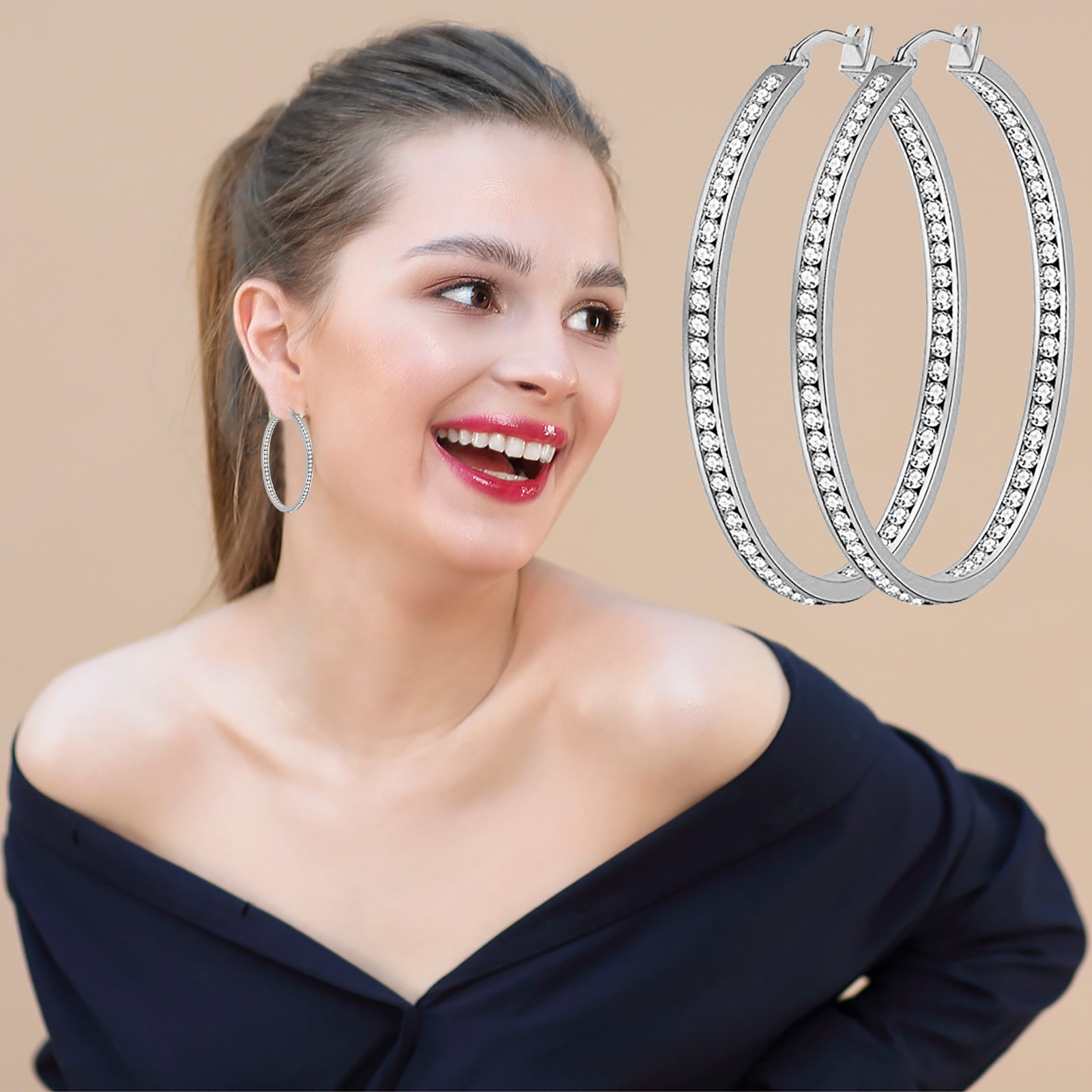 ChmadoxnLarge Hoop, Earrings, Silver, (19'), DTBPRQ50 One Size Silver - Image 2