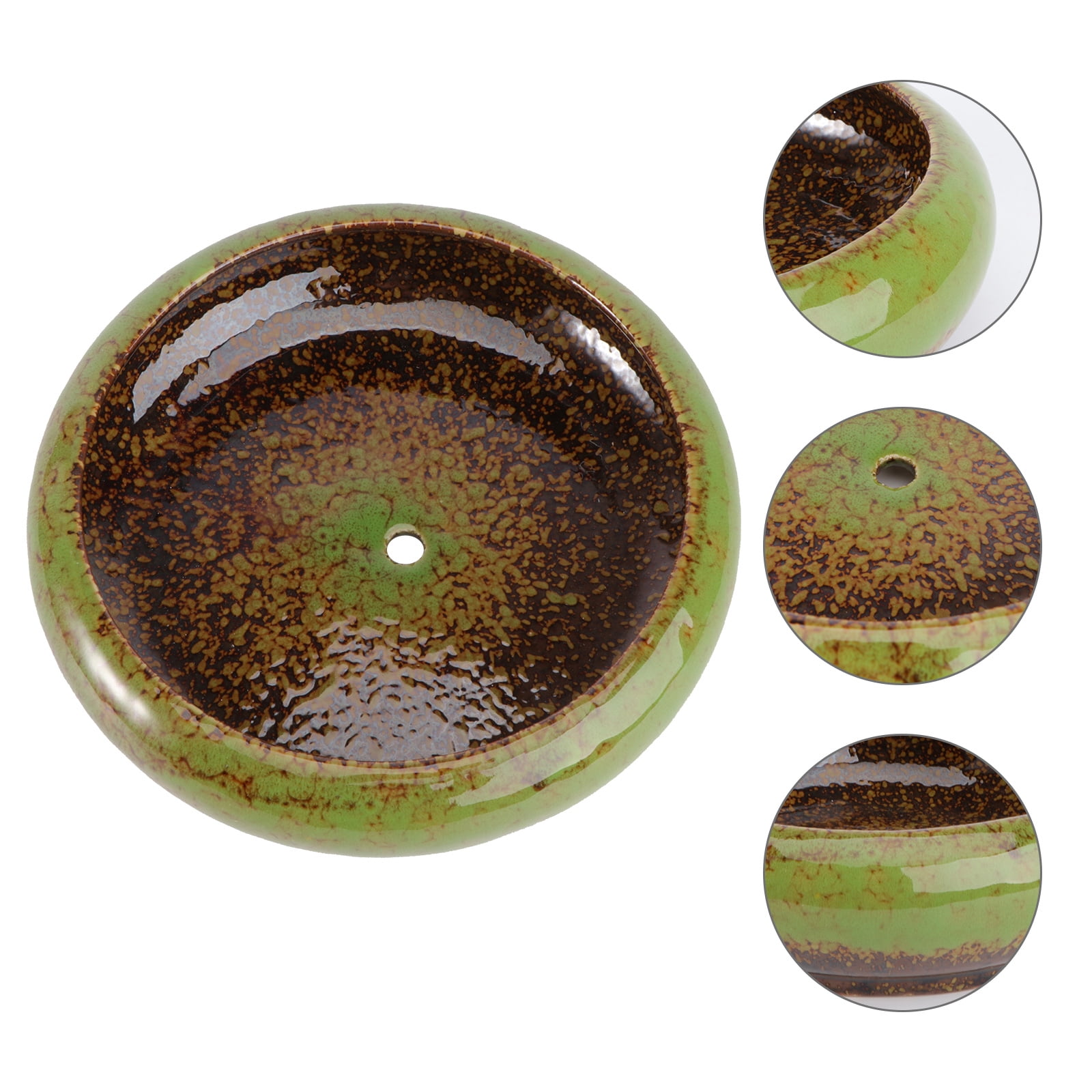 HOOWIFFY Green Ceramic Flower Pot, Hydroponic Planter for Indoor and Outdoor Garden Decor - Image 2
