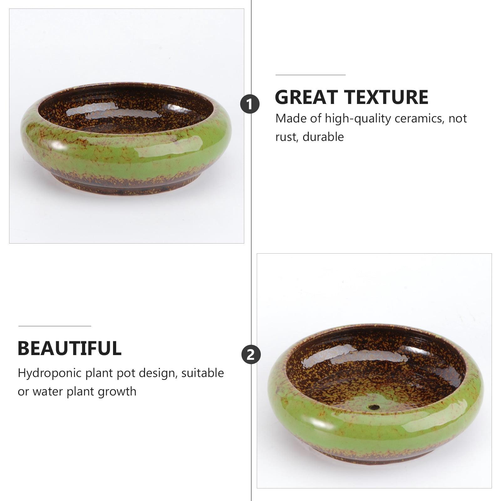 HOOWIFFY Green Ceramic Flower Pot, Hydroponic Planter for Indoor and Outdoor Garden Decor - Image 3
