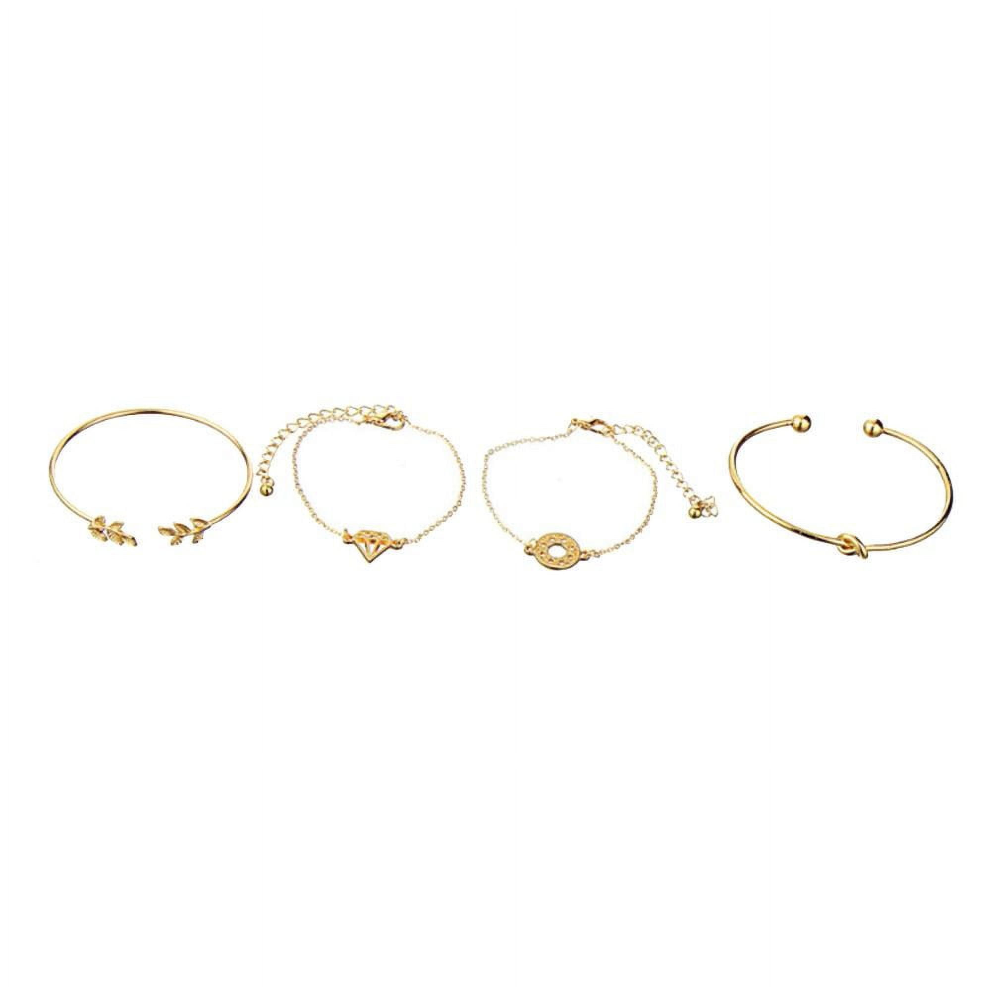 Chmadoxn 4Pcs Dainty Gold Bracelet Set for Women Cuff Open Wire Bangle Wrap Boho Crystal Rhinestones Bangles Layered Bracelets for teen Girls for Valnetine's Day Gift Jewelry for Teen Girls One Size Gold - Image 2