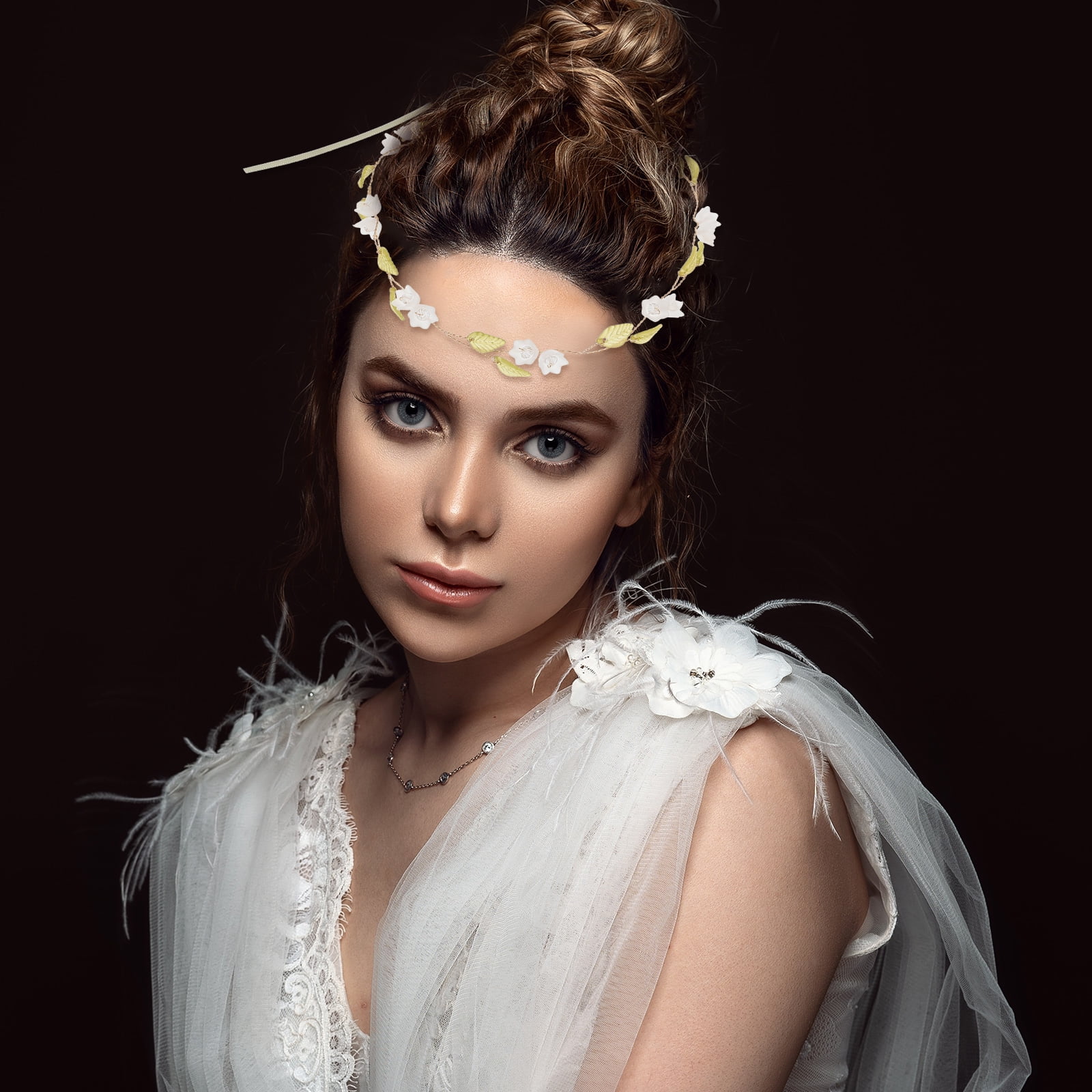 HOOWIFFY Lily of The Valley Floral Headband Golden Ribbon Design for Brides and Teens - Image 2