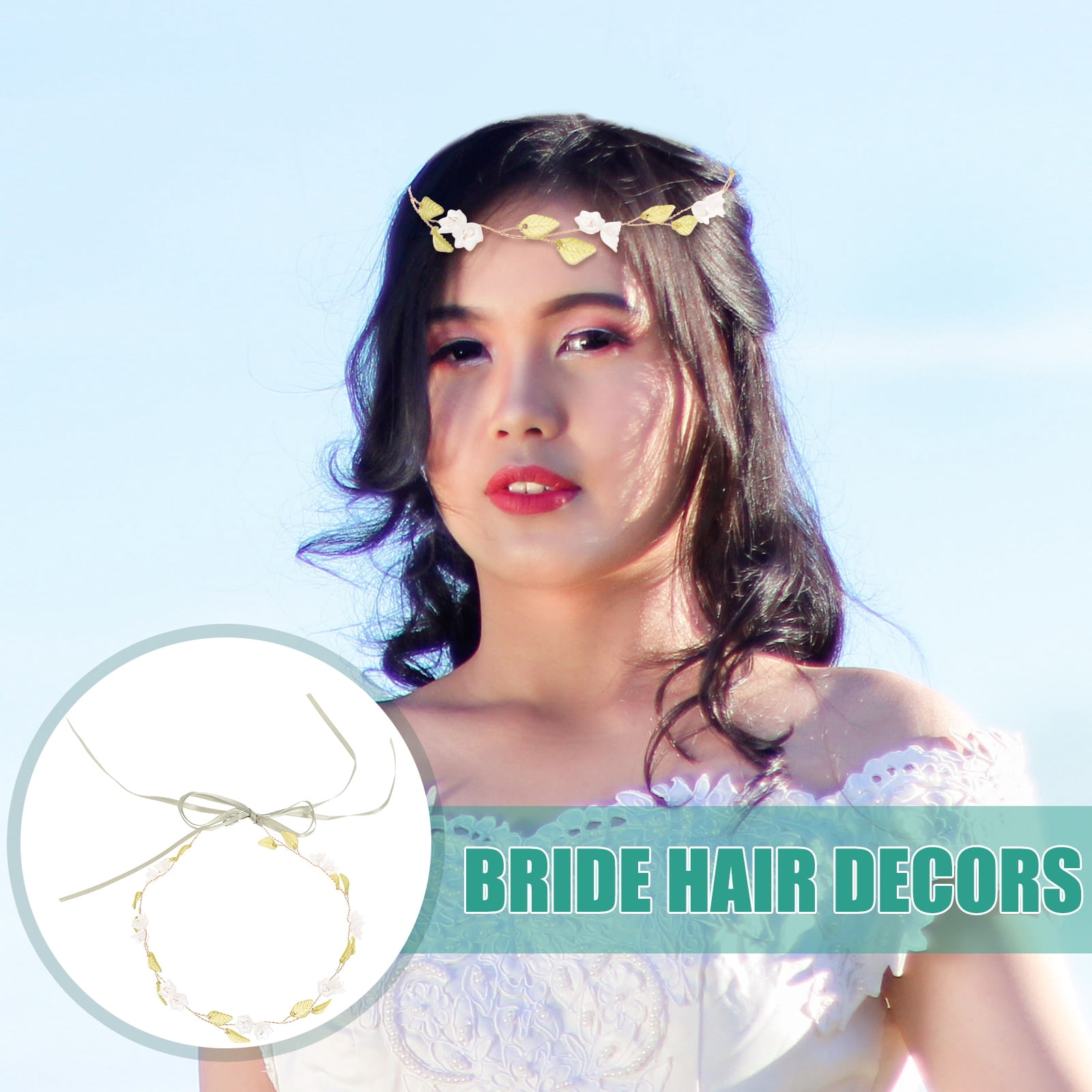 HOOWIFFY Lily of The Valley Floral Headband Golden Ribbon Design for Brides and Teens - Image 4