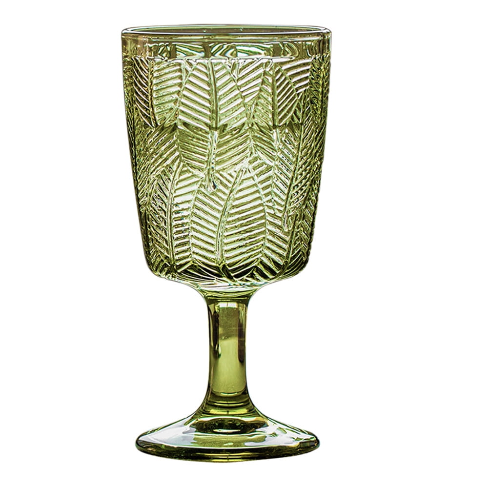 300ml Embossed Glass Wine Goblet with Retro Leaves Pattern, Elegant Water and Drinks Cup for Home and Party Use - Image 1