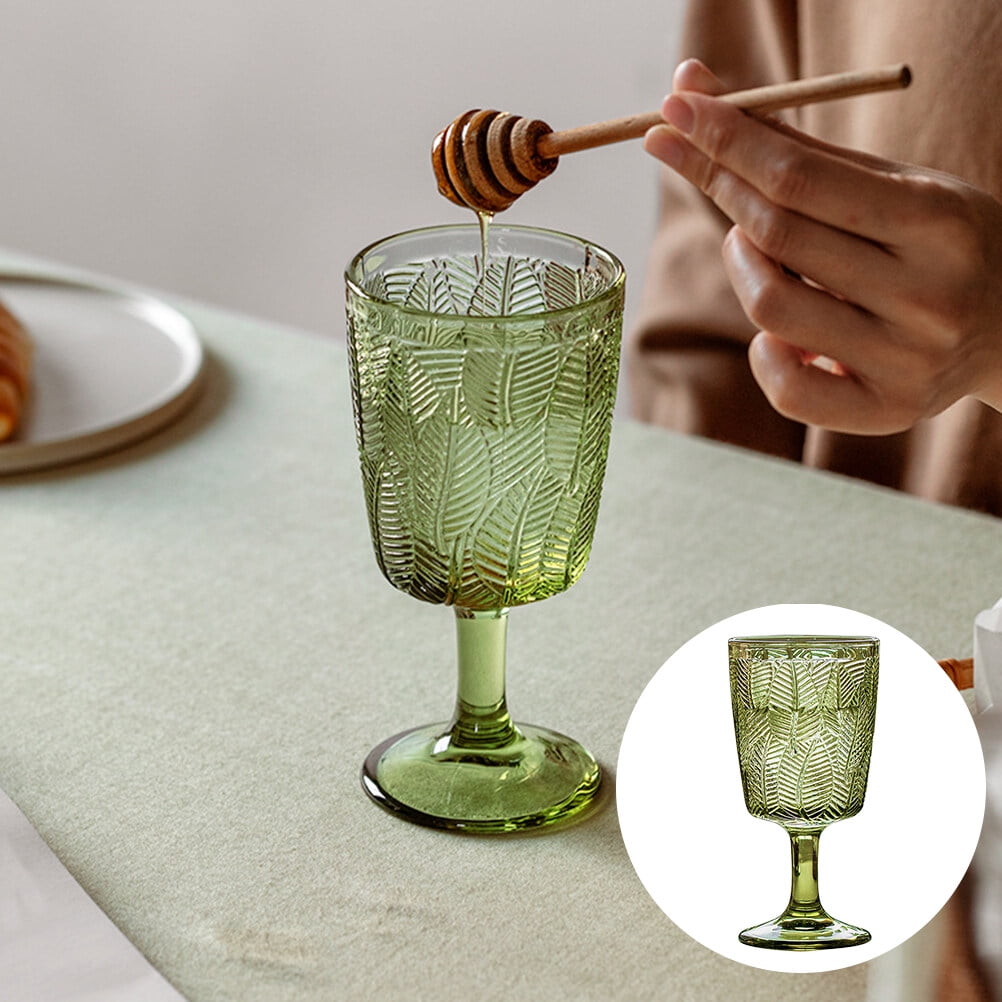 300ml Embossed Glass Wine Goblet with Retro Leaves Pattern, Elegant Water and Drinks Cup for Home and Party Use - Image 3
