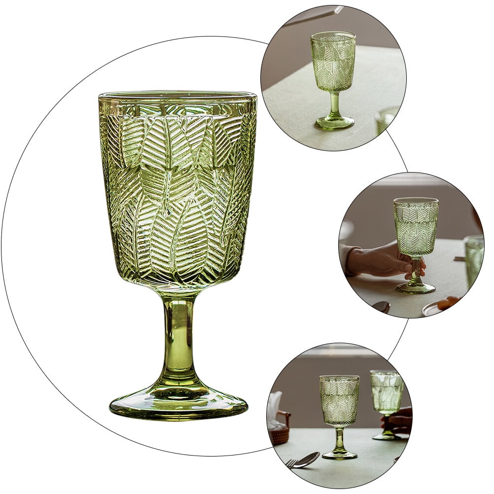 300ml Embossed Glass Wine Goblet with Retro Leaves Pattern, Elegant Water and Drinks Cup for Home and Party Use - Image 5