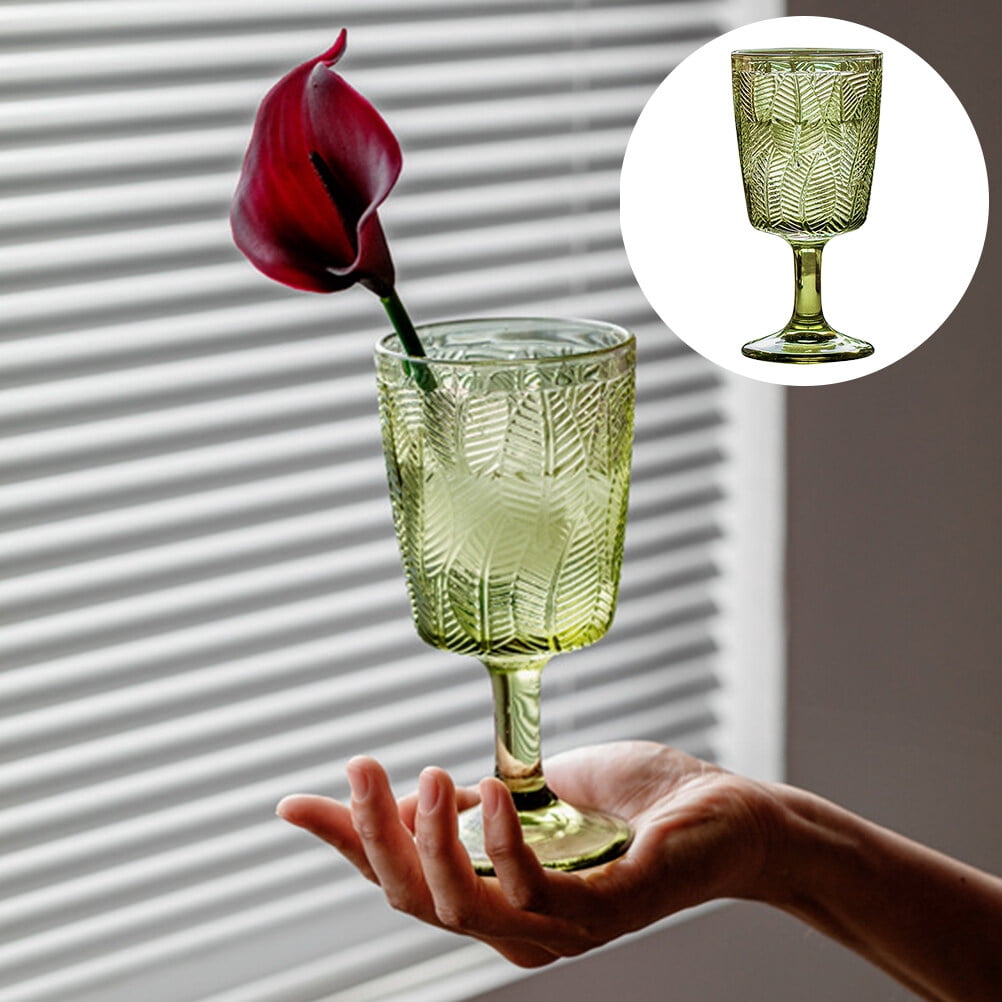 300ml Embossed Glass Wine Goblet with Retro Leaves Pattern, Elegant Water and Drinks Cup for Home and Party Use - Image 6