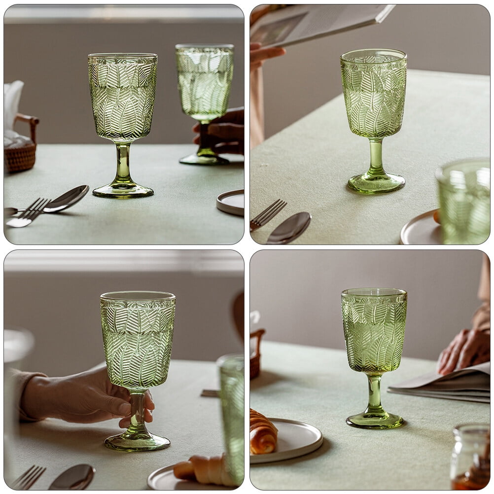 300ml Embossed Glass Wine Goblet with Retro Leaves Pattern, Elegant Water and Drinks Cup for Home and Party Use - Image 8