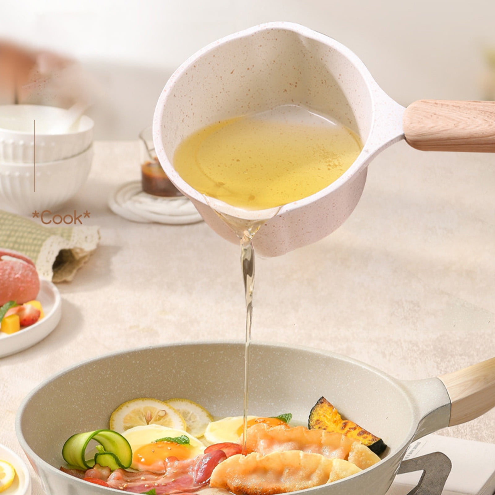 Chmadoxn Kitchen Supplies Saucepan Nonstick Pan Small Soup Pots for Cooking, Milk Pot Compatible for All Stoves, Milk Pan with Removeable Handle, Oven& Dishwasher Safe 3.34×2.16 in White - Image 2