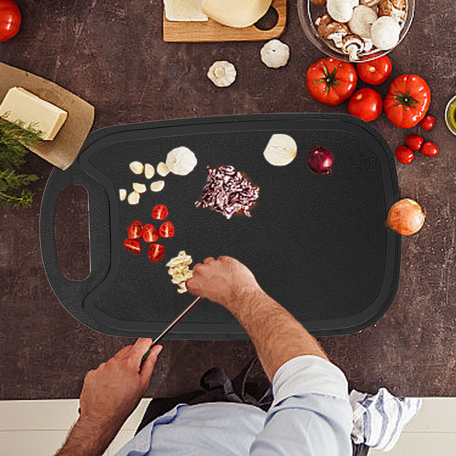 Chmadoxn Plastic Cutting Boards for Kitchen Dishwasher Safe, Double-sided Design Extra Large Cutting Board for Meat , Easy Grip Handle, Non-Slip, with Grinding Area 12.8