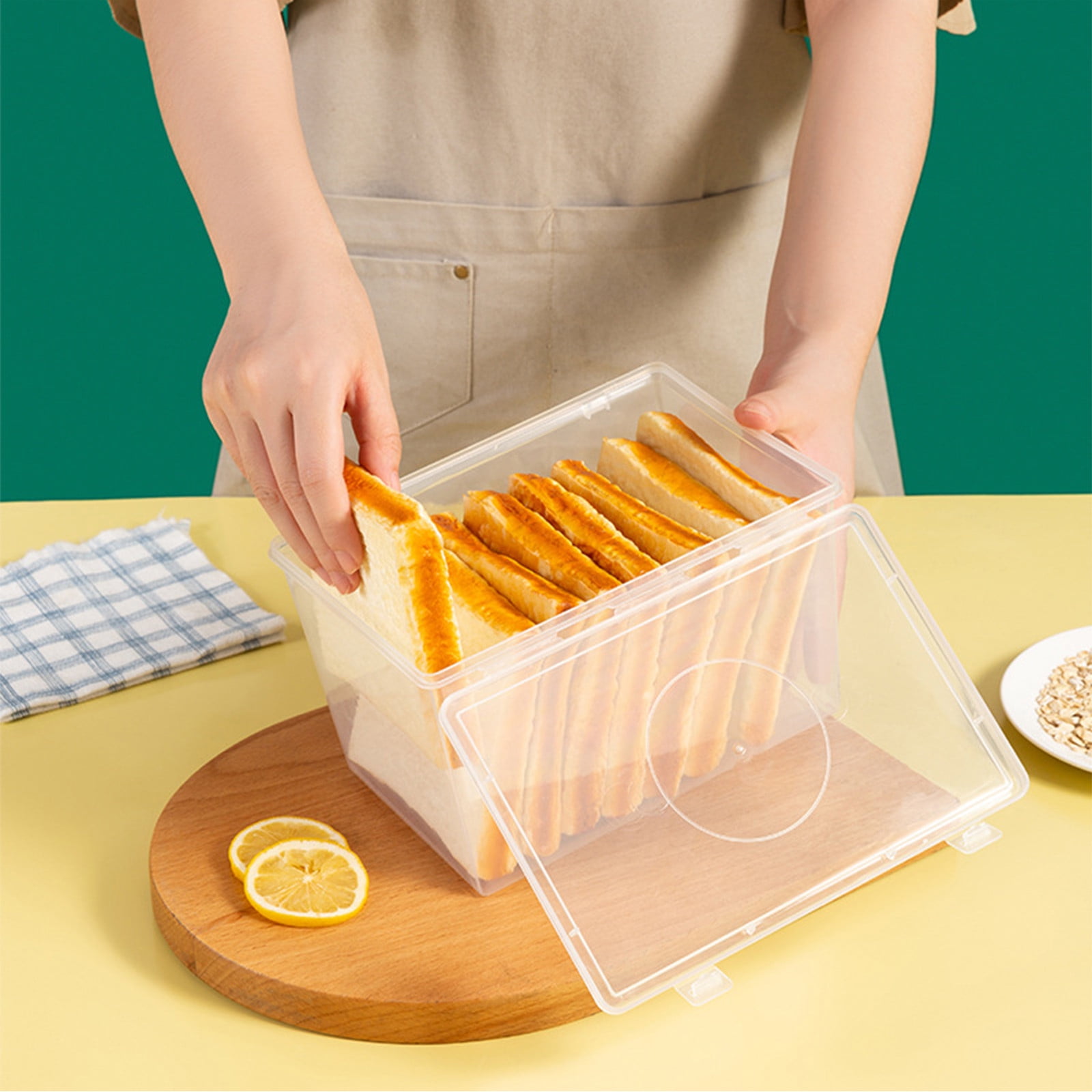 Lksixu Storage Bins with Lids Airtight Bread Storage Containers Bread Bin Plastic Reusable Loaf Cake Clear Bread Dispenser Fresh Bread Organizer Bin （7.48×5.12 in） - Image 2