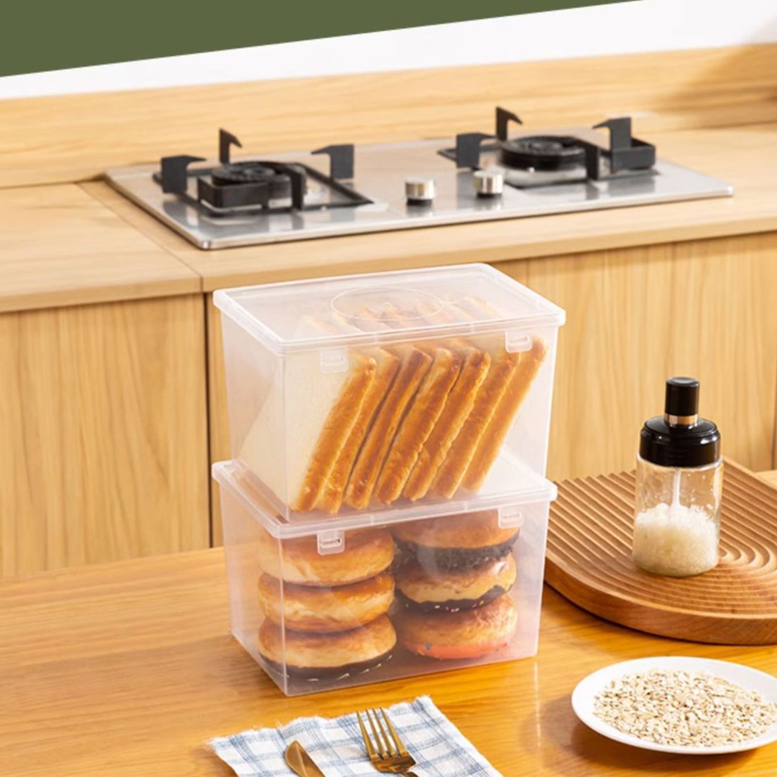 Lksixu Storage Bins with Lids Airtight Bread Storage Containers Bread Bin Plastic Reusable Loaf Cake Clear Bread Dispenser Fresh Bread Organizer Bin （7.48×5.12 in） - Image 6