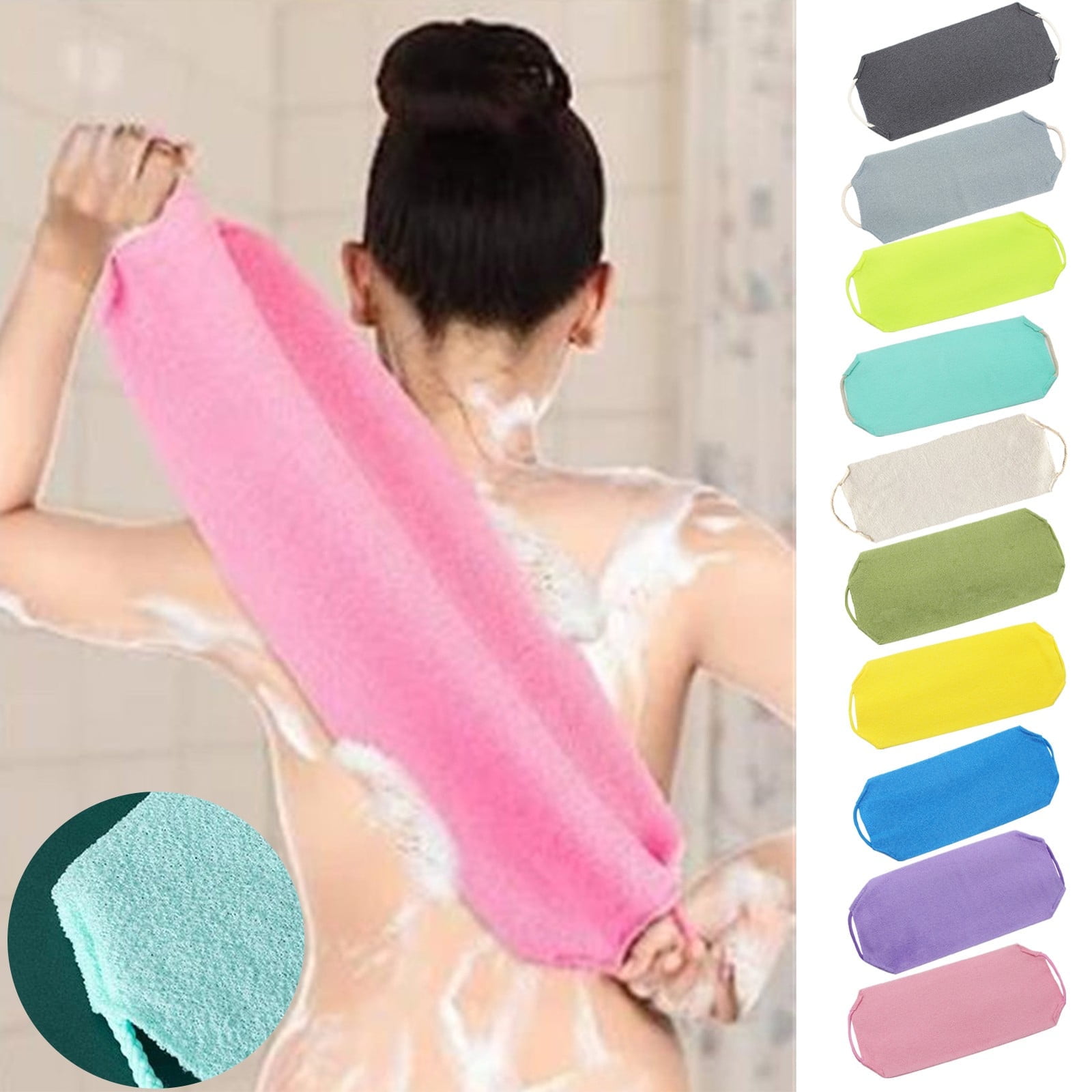Chmadoxn Back Scrub for Shower Exfoliating Washcloth Back Cloth Body Extended Length Scrub Towel Nylon Exfoliating Stretchable Pull Strap Wash Cloth for Bath Body Scrub Washcloth 17.7×7.9 in Army Green - Image 1