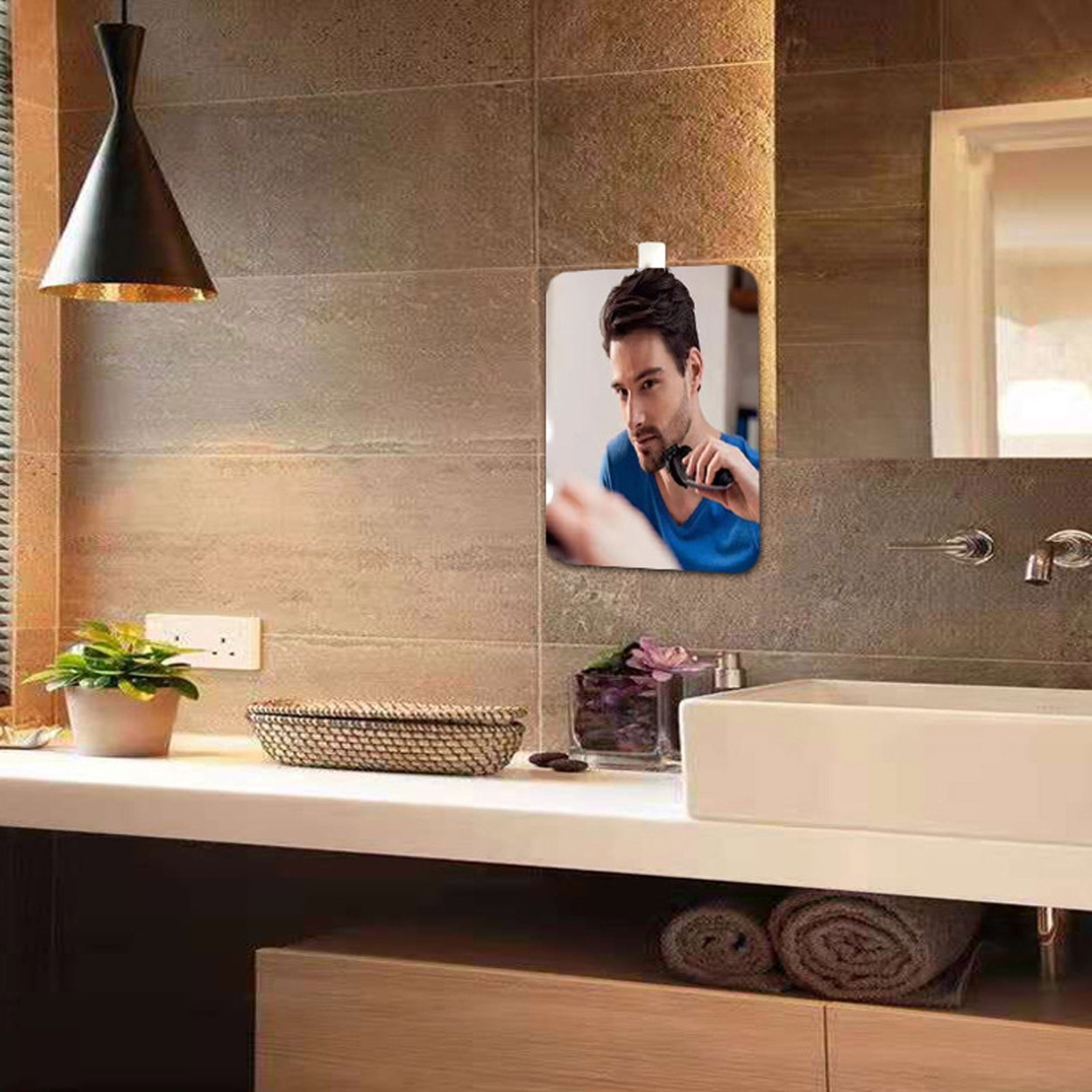 Chmadoxn Large Fogless Shower Mirror （9.84×7.87 inch）, Includes 1 Adhesive Hooks, Anit-Fog Shower Mirror, Shower Makeup Shave Mirror, Frameless Shower Mirror, Wall Hanging Mirror - Image 2
