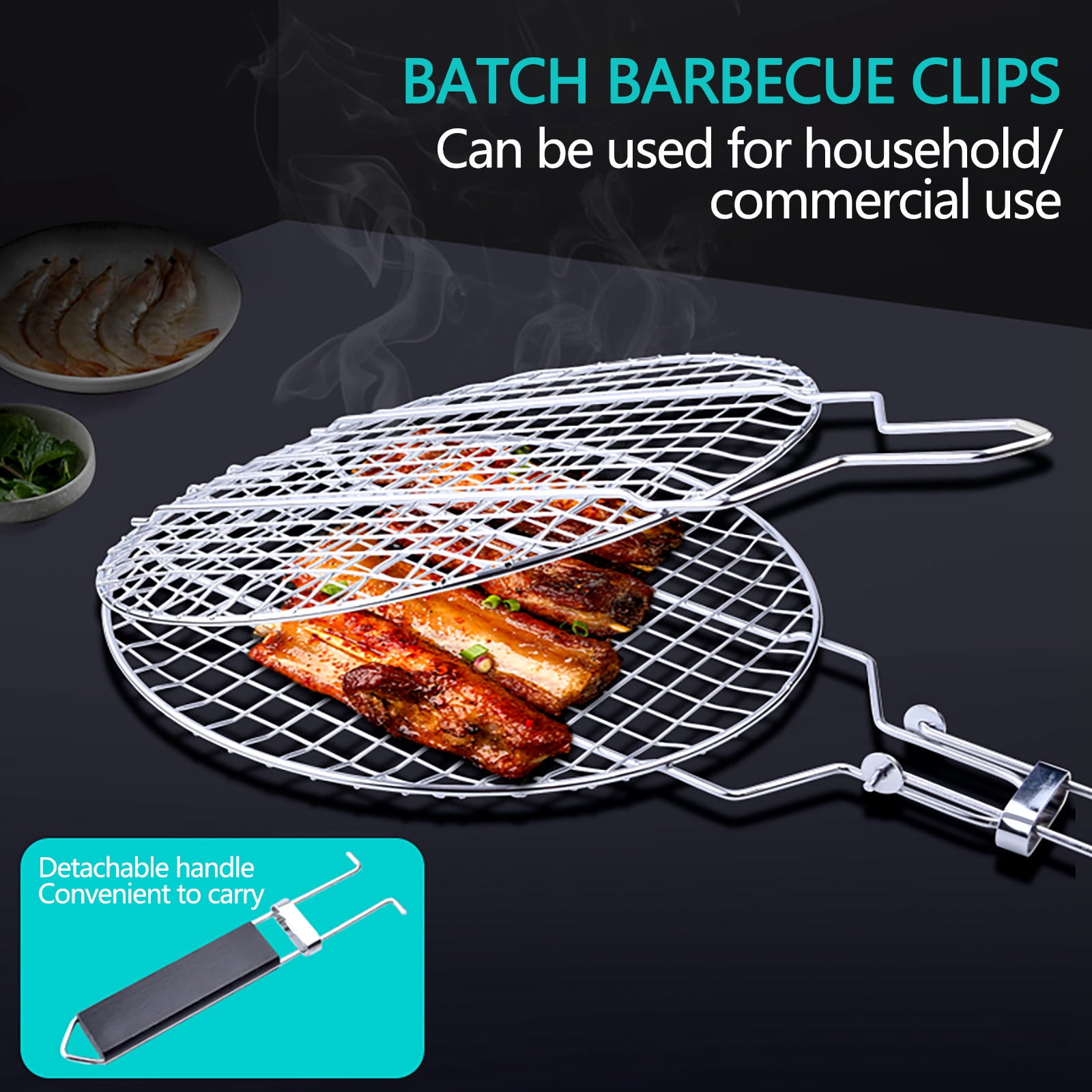 Chmadoxn Extra Large Cooking Surface Grill Clip for Barbecue, Large Foldable Portable Long Handle Wooden Barbecue Camping Outdoor (21.7×11 inch) As Show B - Image 1