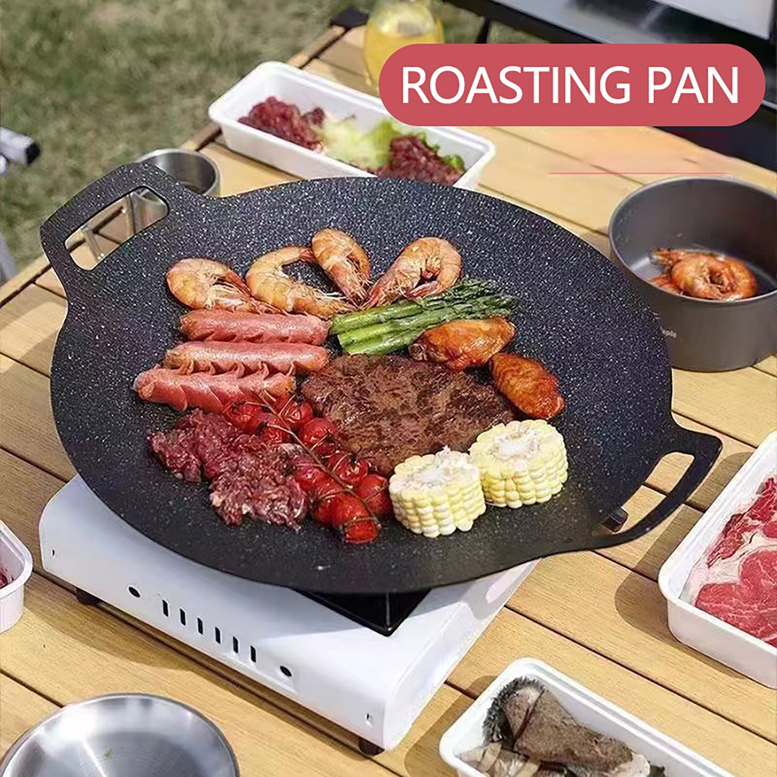 Chmadoxn Diameter 10.9 inch Universal Cast Iron Grill Pan, Large Round Cast Iron Pan with Two Handles, Multifunctional Frying Pan 10.9