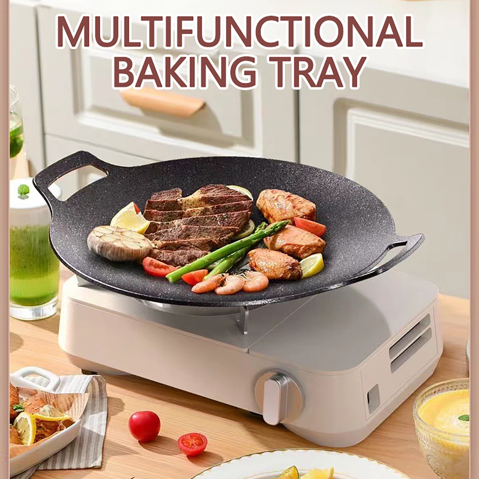 Chmadoxn Diameter 10.9 inch Universal Cast Iron Grill Pan, Large Round Cast Iron Pan with Two Handles, Multifunctional Frying Pan 10.9