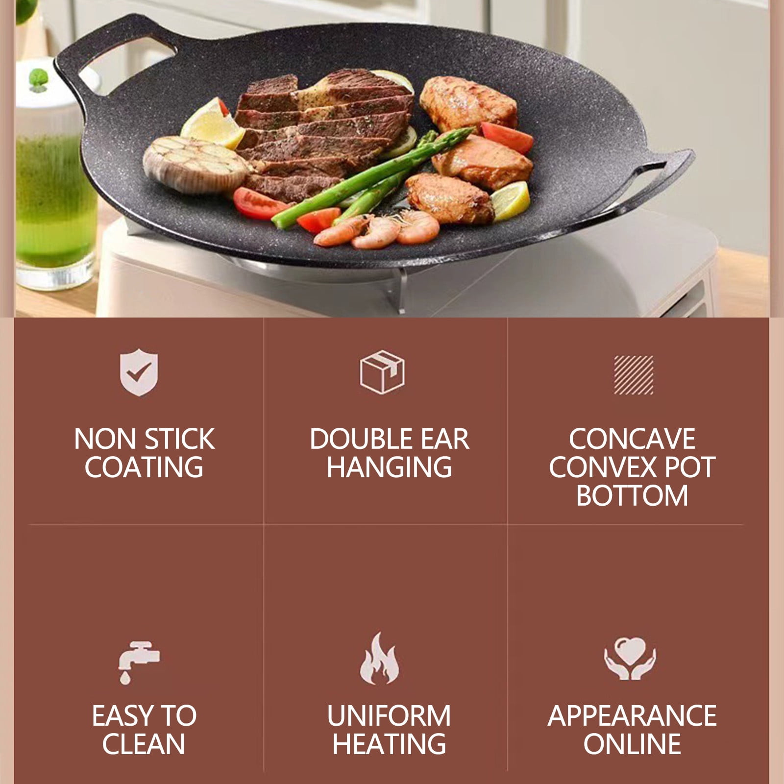 Chmadoxn Diameter 10.9 inch Universal Cast Iron Grill Pan, Large Round Cast Iron Pan with Two Handles, Multifunctional Frying Pan As Show B - Image 5