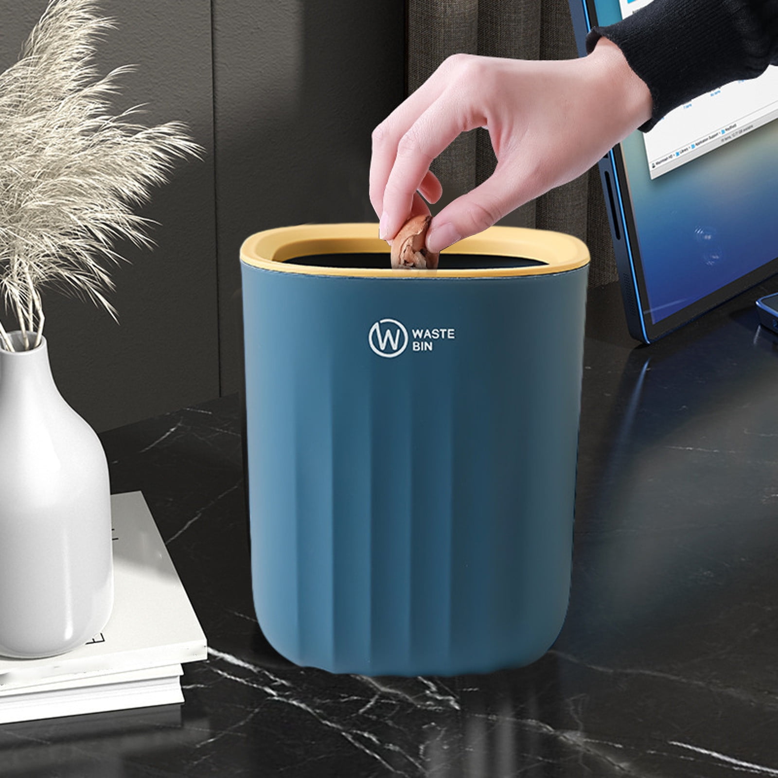 Chmadoxn Bathroom Trash Can, Plastic Rectangular Garbage Can for Kitchen, Bedroom, Living Room, Small Indoor Waste Basket 4.52×5.9 in Blue - Image 2