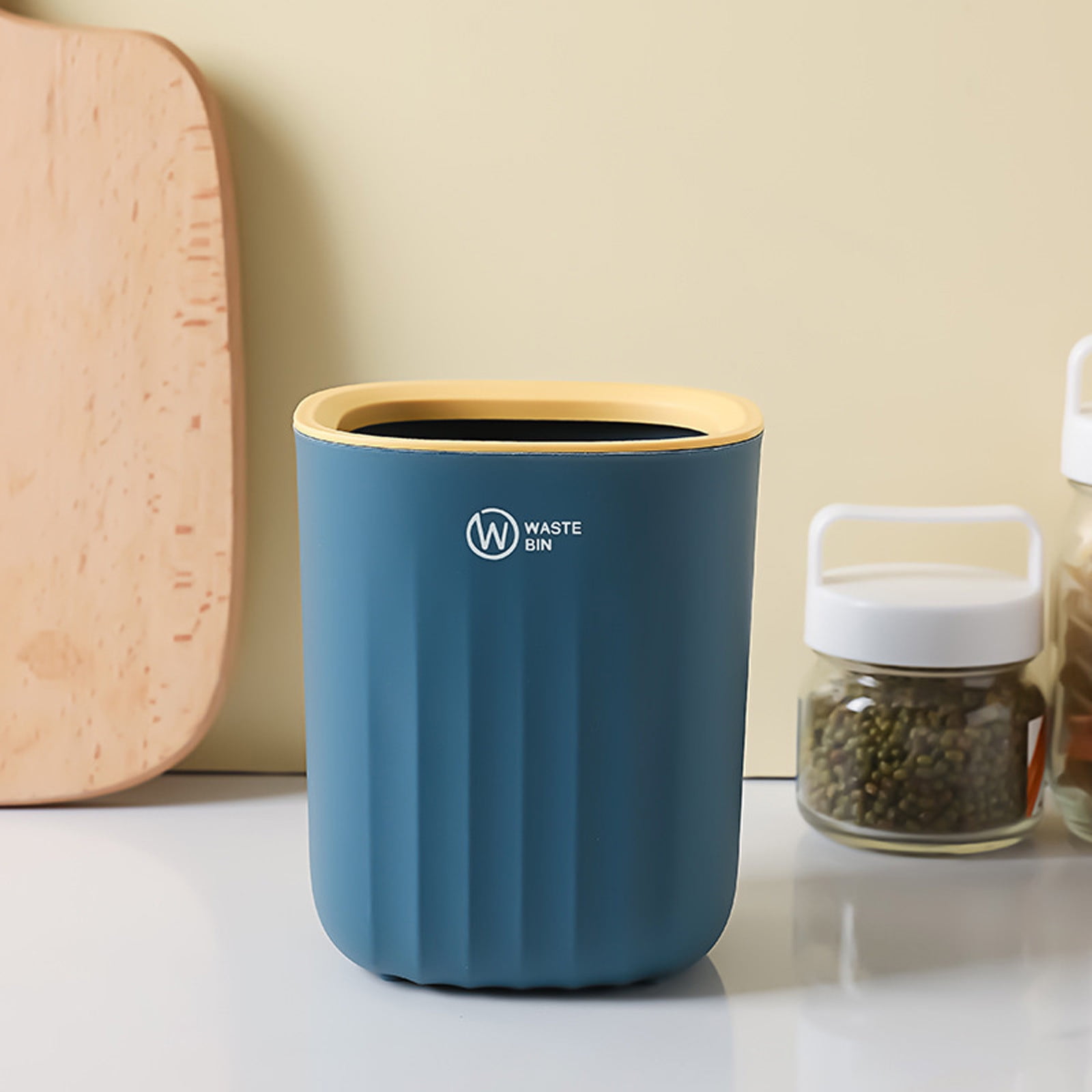 Chmadoxn Bathroom Trash Can, Plastic Rectangular Garbage Can for Kitchen, Bedroom, Living Room, Small Indoor Waste Basket 4.52×5.9 in Blue - Image 6