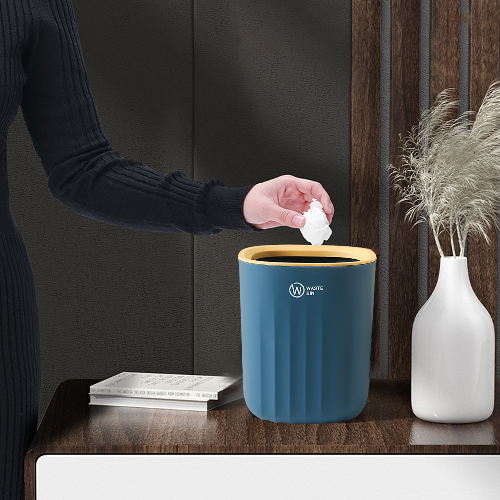 Chmadoxn Bathroom Trash Can, Plastic Rectangular Garbage Can for Kitchen, Bedroom, Living Room, Small Indoor Waste Basket 4.52×5.9 in Blue - Image 7